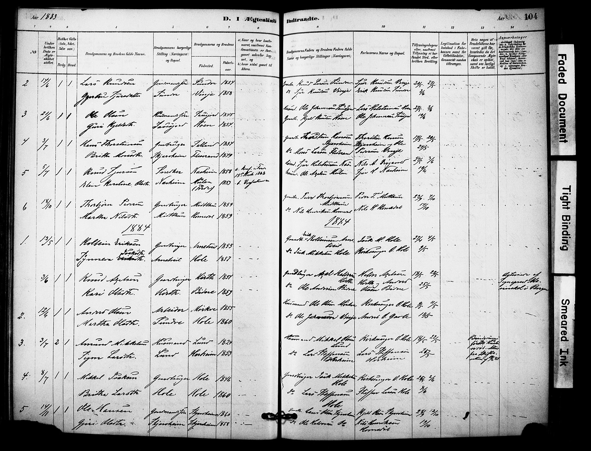 Vossestrand Sokneprestembete, AV/SAB-A-79101/H/Haa: Parish register (official) no. C 1, 1878-1903, p. 104