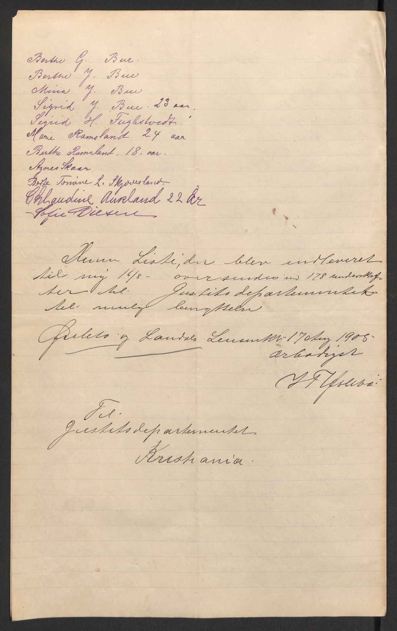 Justisdepartementet, 2. sivilkontor C, RA/S-1040/F/L0125B/0002: Folkeavstemmingen august 1905 / Kvinnenes stemmelister, 1905, p. 275