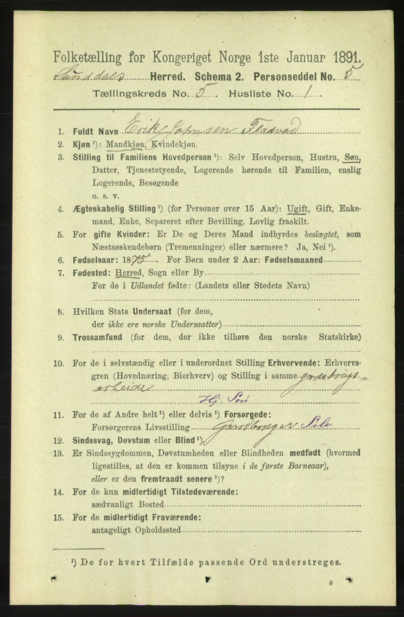 RA, 1891 census for 1563 Sunndal, 1891, p. 1244