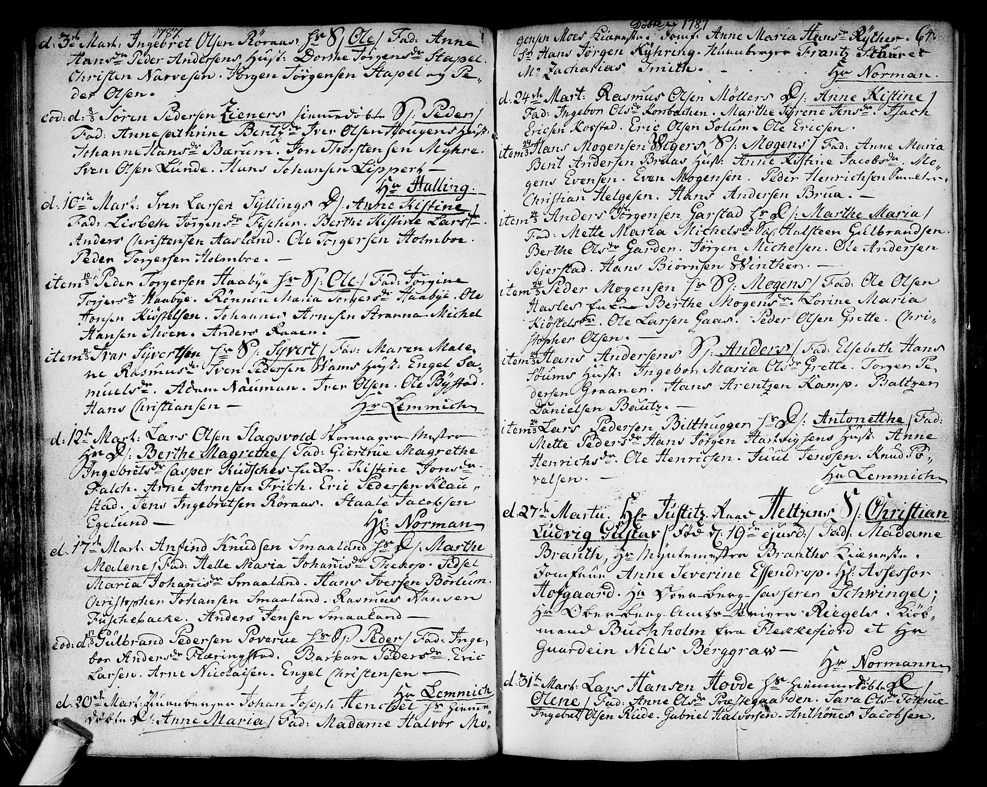 Kongsberg kirkebøker, SAKO/A-22/F/Fa/L0006: Parish register (official) no. I 6, 1783-1797, p. 64