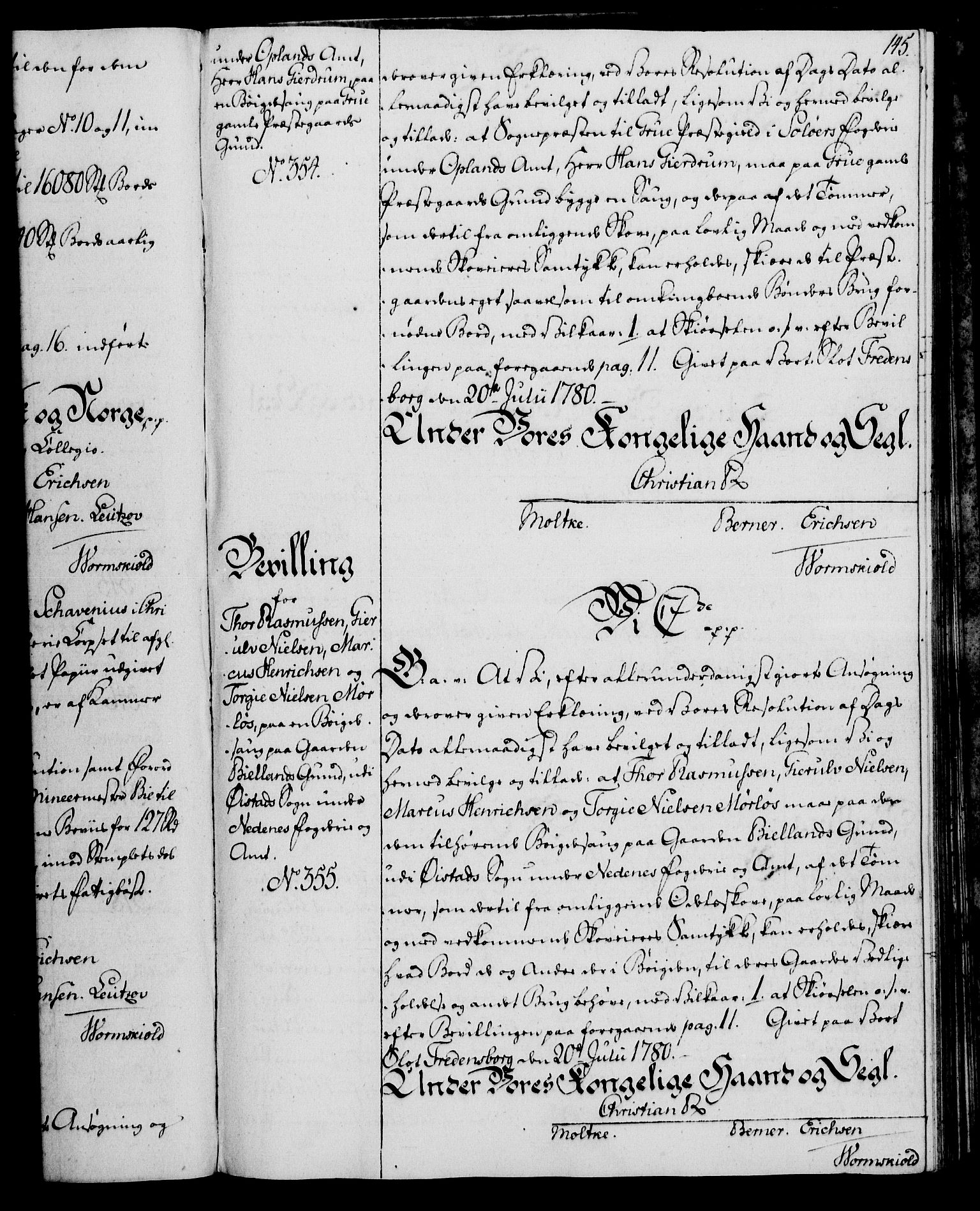 Rentekammeret, Kammerkanselliet, AV/RA-EA-3111/G/Gg/Gga/L0011: Norsk ekspedisjonsprotokoll med register (merket RK 53.11), 1779-1781, p. 145