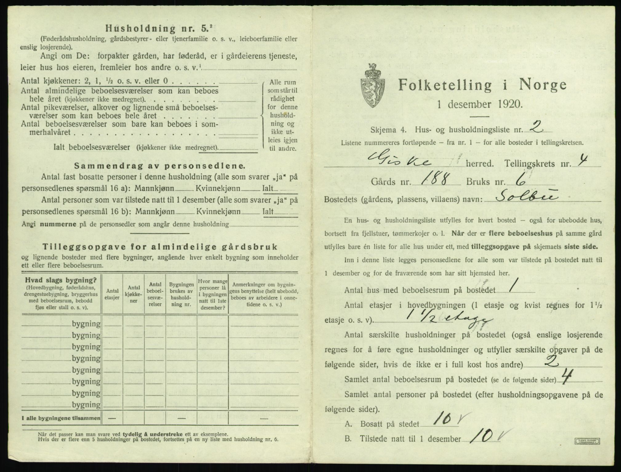 SAT, 1920 census for Giske, 1920, p. 288