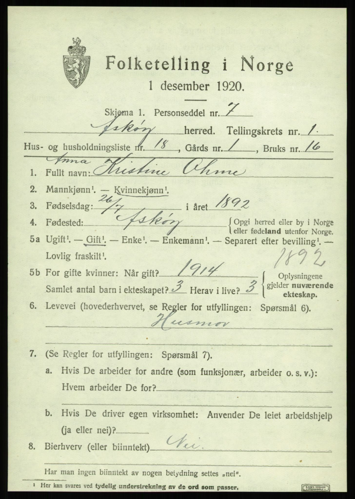 SAB, 1920 census for Askøy, 1920, p. 3712