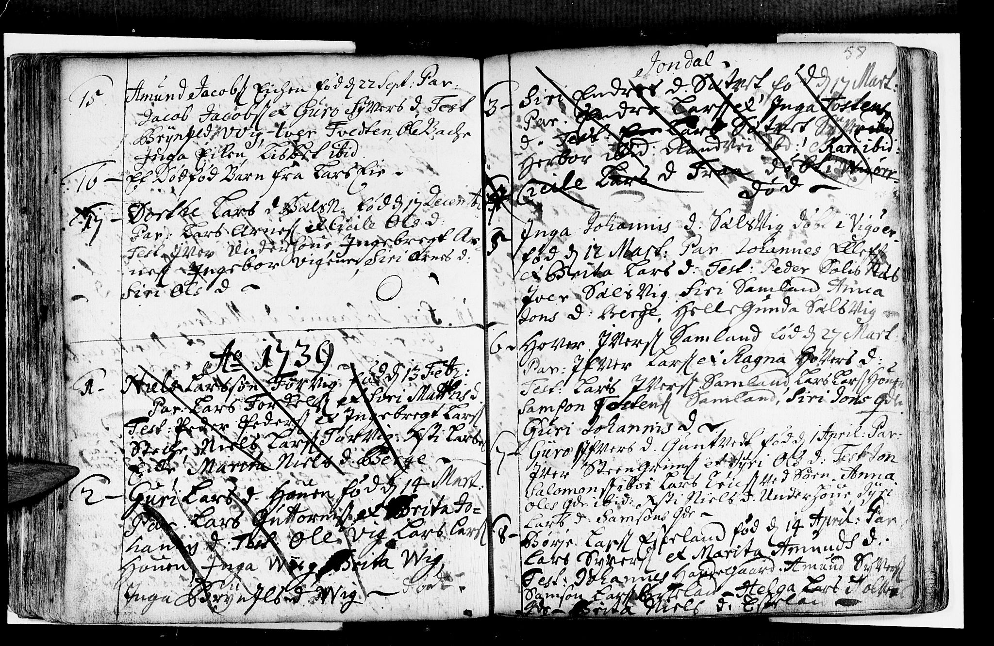 Strandebarm sokneprestembete, SAB/A-78401/H/Haa: Parish register (official) no. A 2 /2, 1727-1750, p. 58