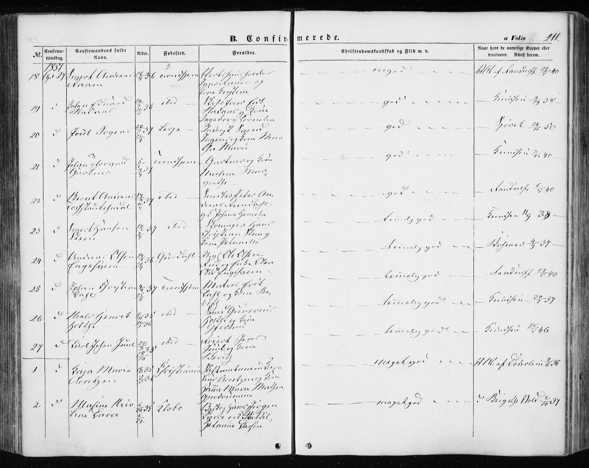 Ministerialprotokoller, klokkerbøker og fødselsregistre - Sør-Trøndelag, AV/SAT-A-1456/601/L0051: Parish register (official) no. 601A19, 1848-1857, p. 211