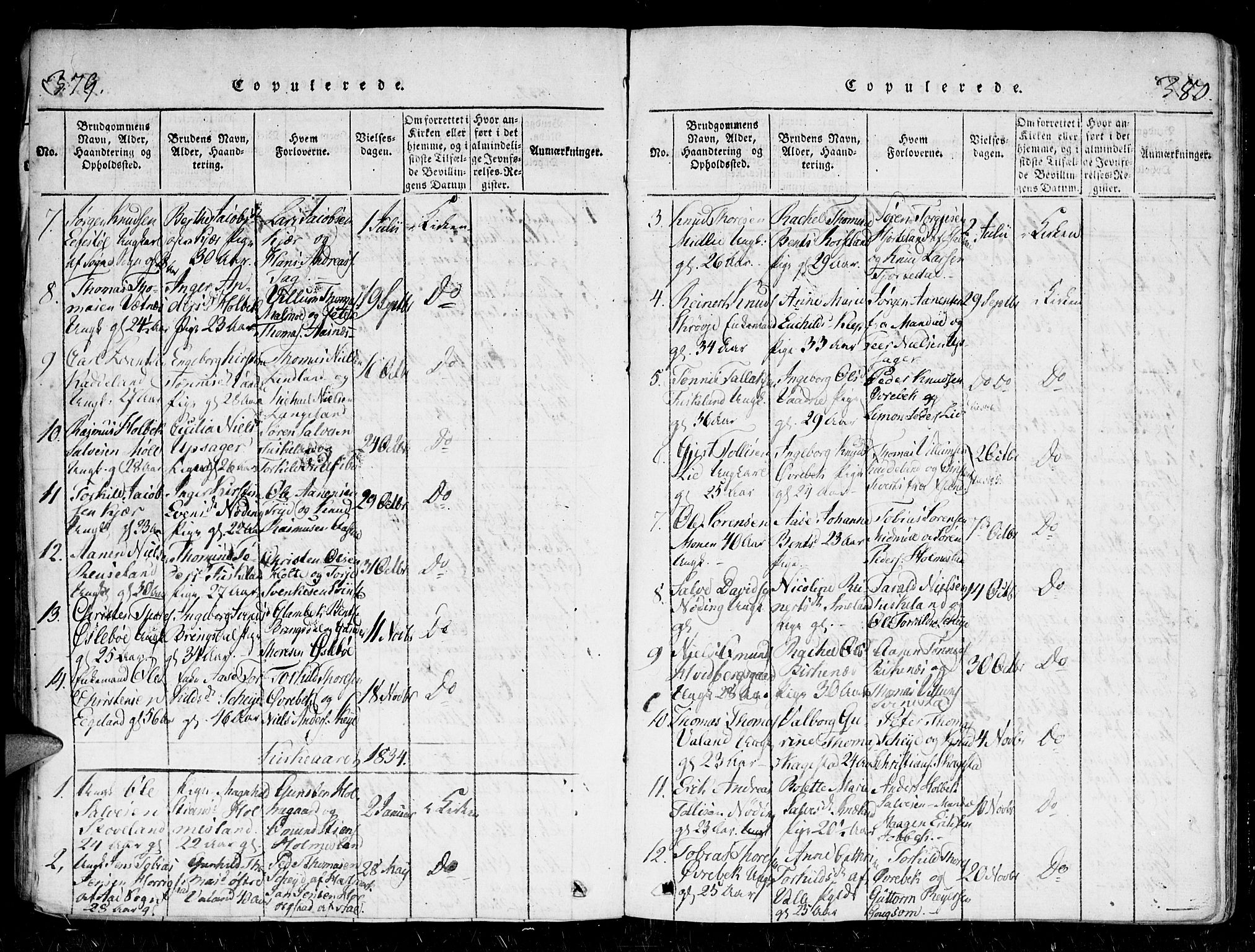 Holum sokneprestkontor, SAK/1111-0022/F/Fa/Faa/L0004: Parish register (official) no. A 4, 1820-1849, p. 379-380