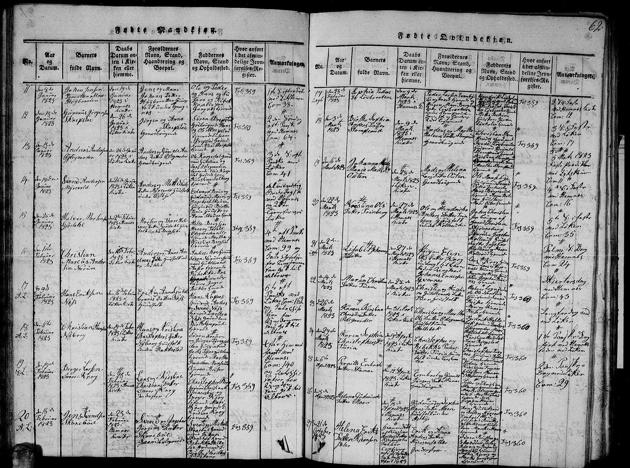 Høland prestekontor Kirkebøker, AV/SAO-A-10346a/G/Ga/L0001: Parish register (copy) no. I 1, 1814-1827, p. 62