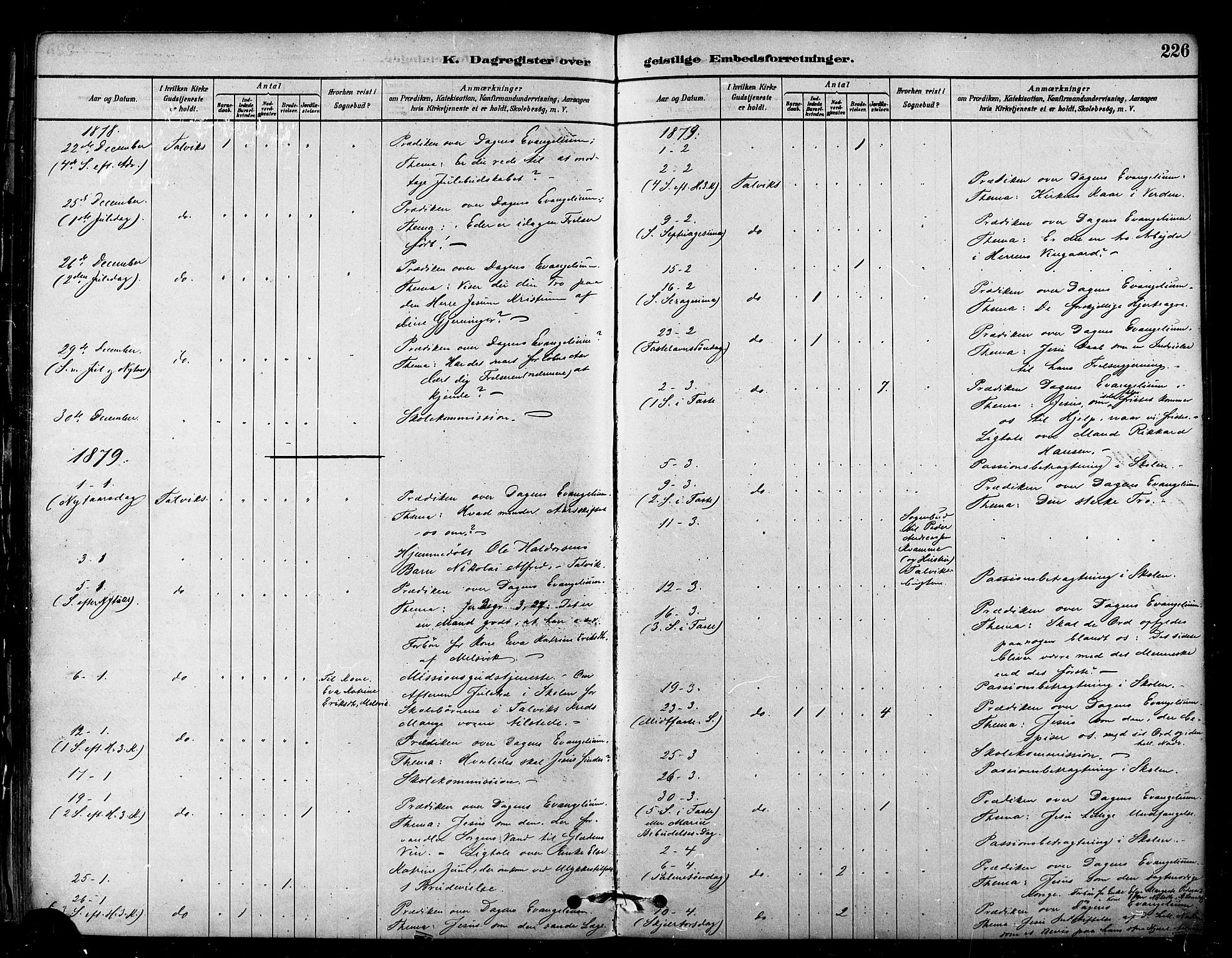 Talvik sokneprestkontor, SATØ/S-1337/H/Ha/L0012kirke: Parish register (official) no. 12, 1878-1886, p. 226