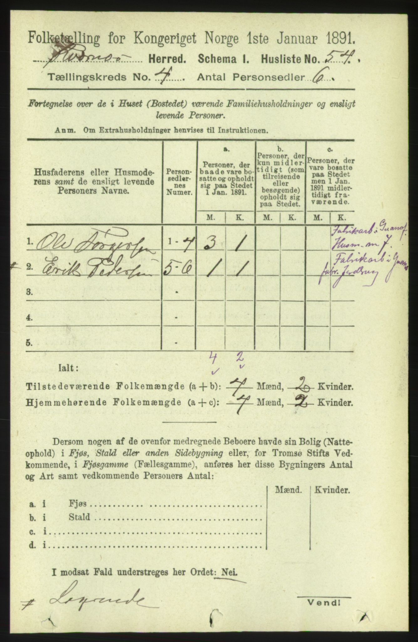 RA, 1891 census for 1553 Kvernes, 1891, p. 1721