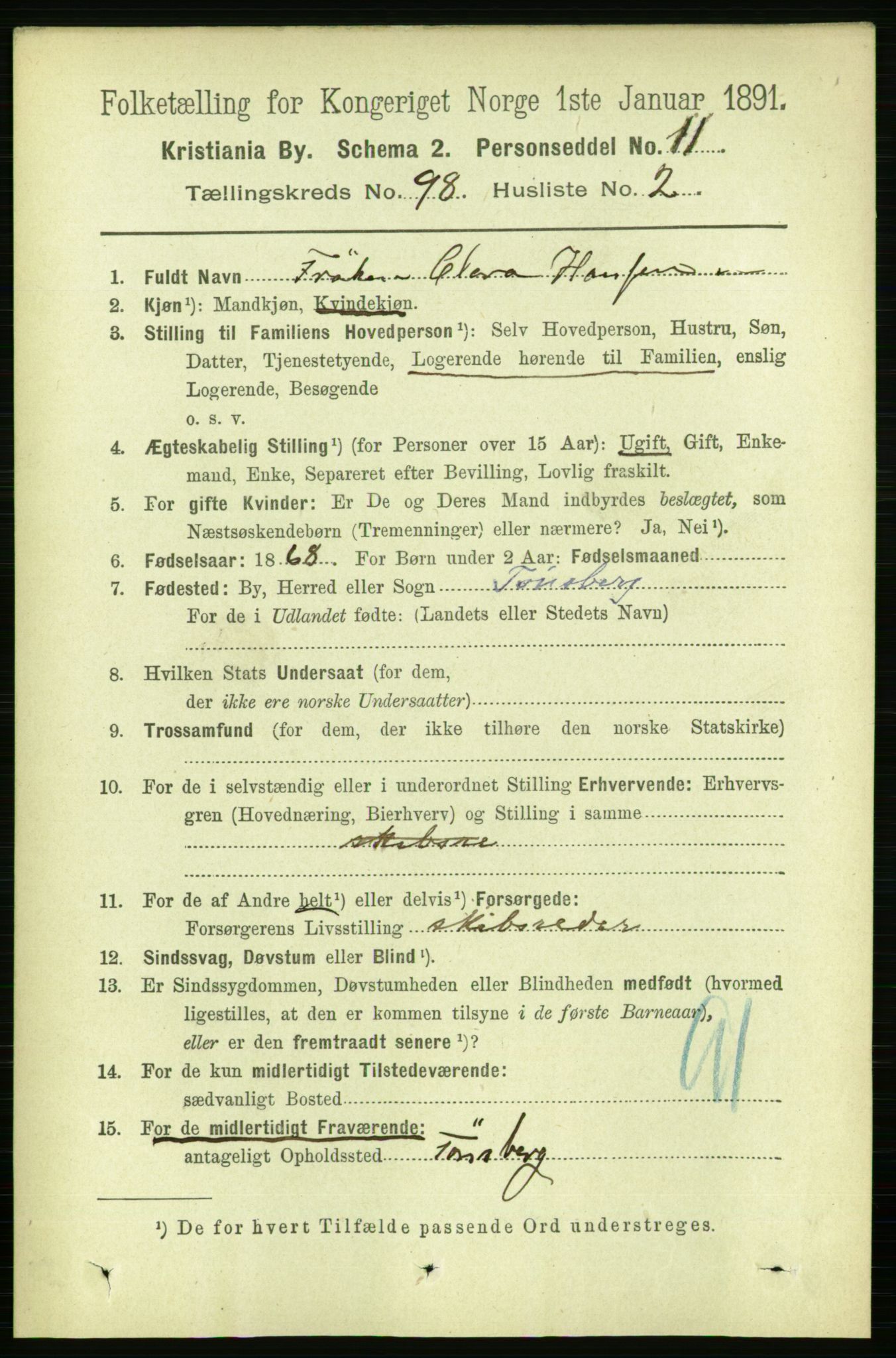 RA, 1891 census for 0301 Kristiania, 1891, p. 47744