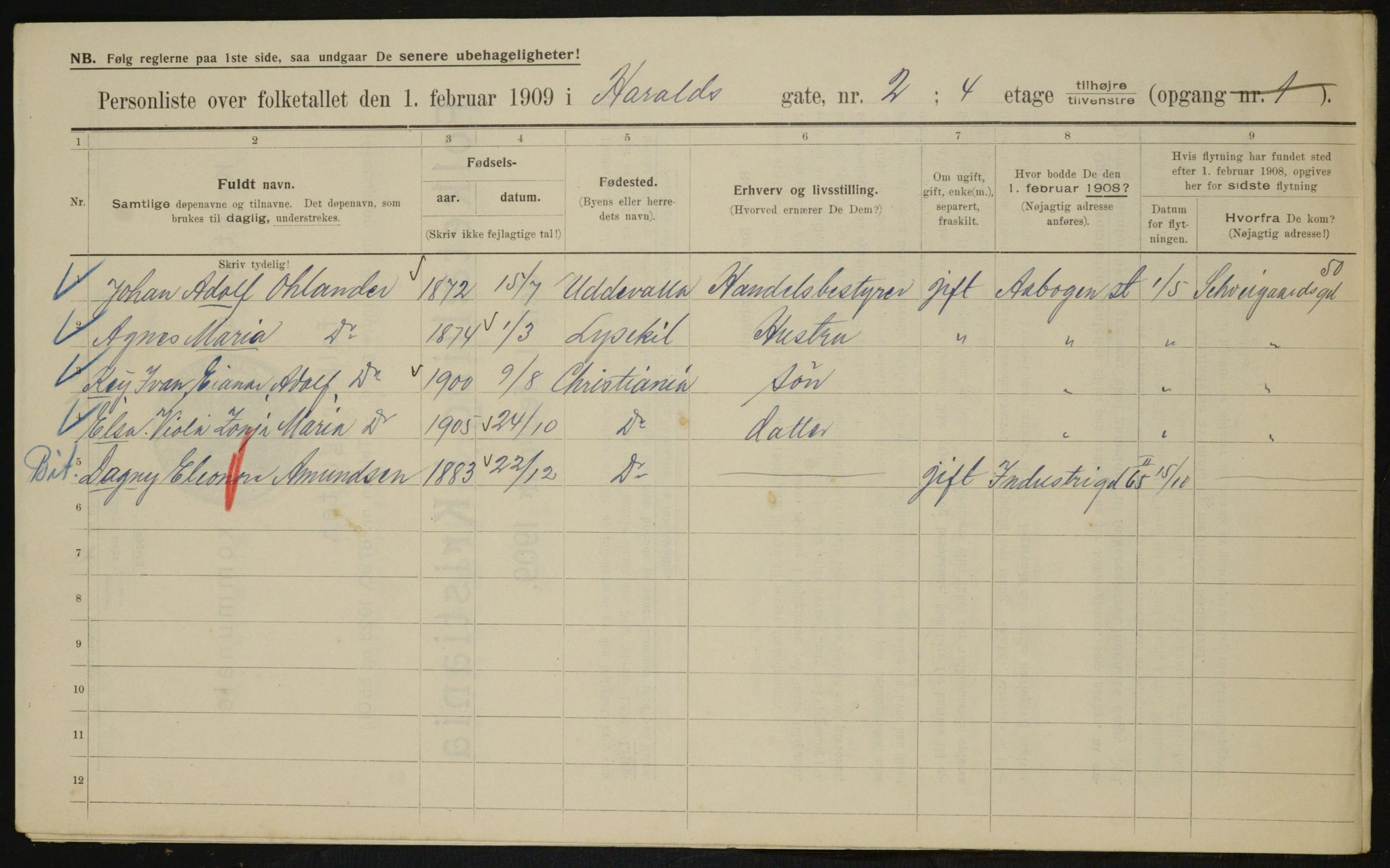 OBA, Municipal Census 1909 for Kristiania, 1909, p. 117226