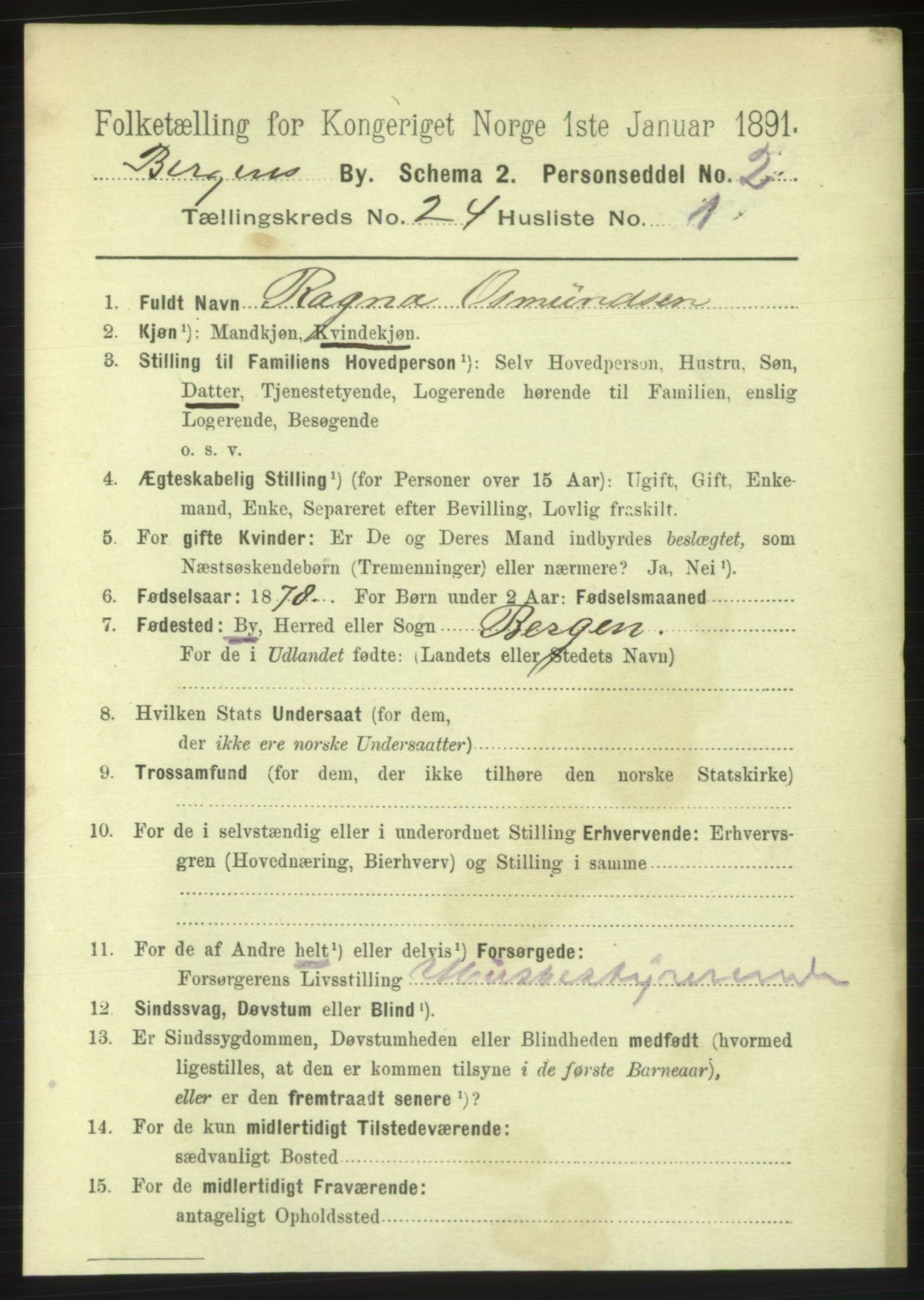 RA, 1891 Census for 1301 Bergen, 1891, p. 32135