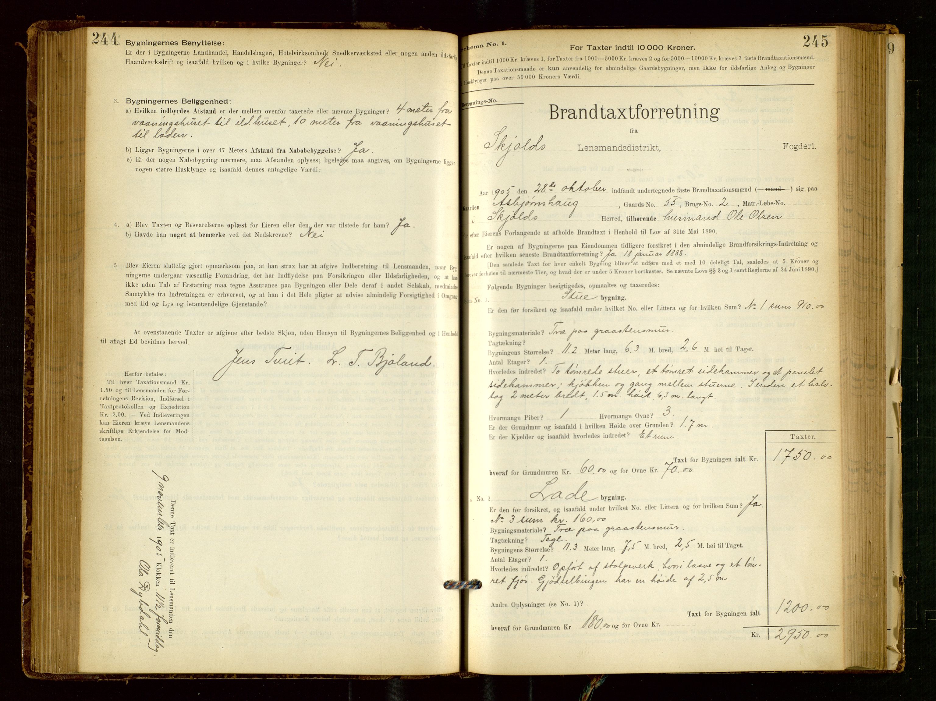 Skjold lensmannskontor, SAST/A-100182/Gob/L0001: "Brandtaxationsprotokol for Skjold Lensmandsdistrikt Ryfylke Fogderi", 1894-1939, p. 244-245