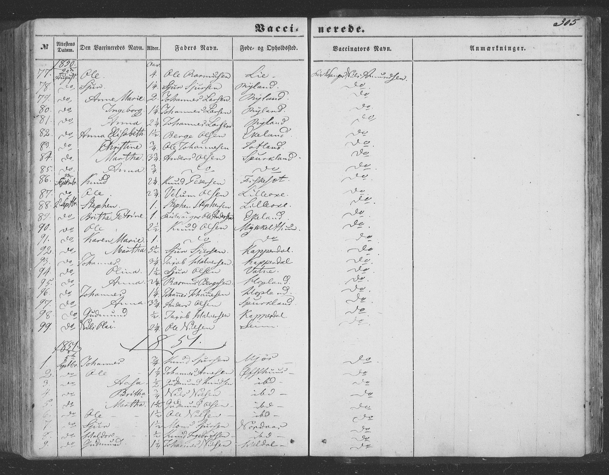 Hosanger sokneprestembete, SAB/A-75801/H/Haa: Parish register (official) no. A 8, 1849-1863, p. 305