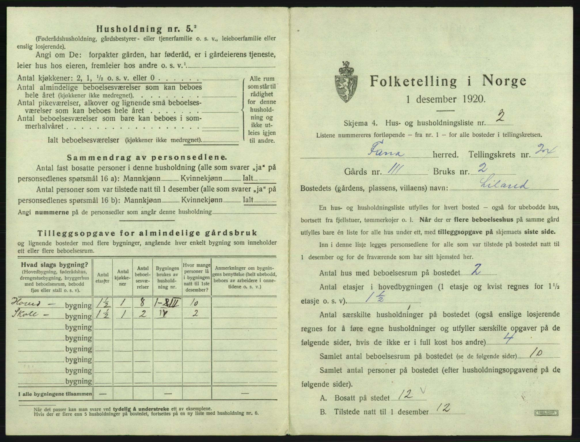 SAB, 1920 census for Fana, 1920, p. 3519