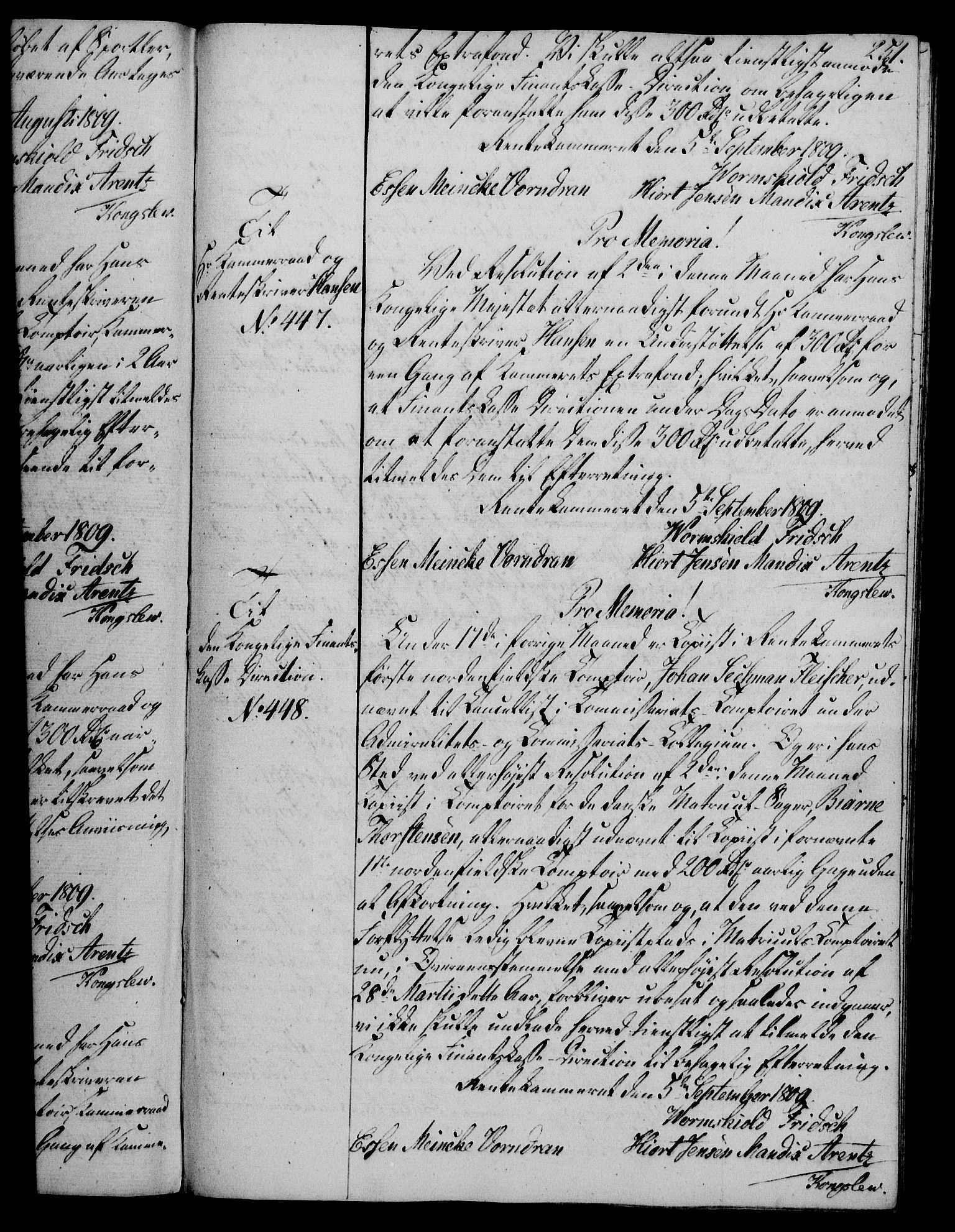 Rentekammeret, Kammerkanselliet, AV/RA-EA-3111/G/Gg/Gga/L0019: Norsk ekspedisjonsprotokoll med register (merket RK 53.19), 1807-1810, p. 251