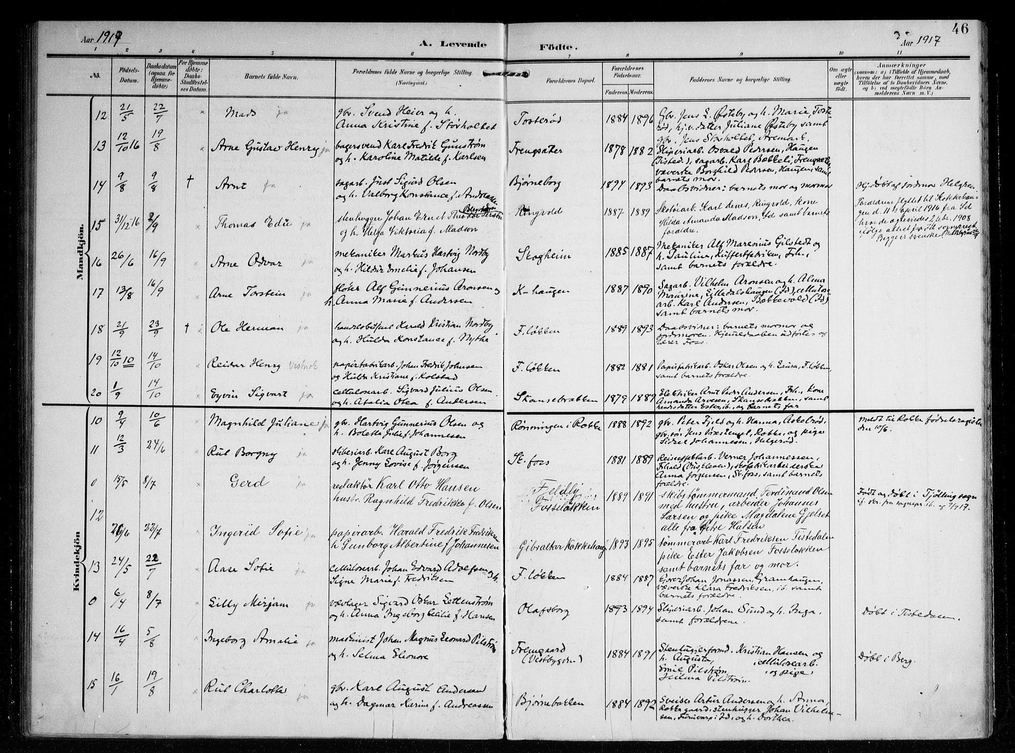 Berg prestekontor Kirkebøker, AV/SAO-A-10902/F/Fb/L0003: Parish register (official) no. II 3, 1903-1919, p. 46