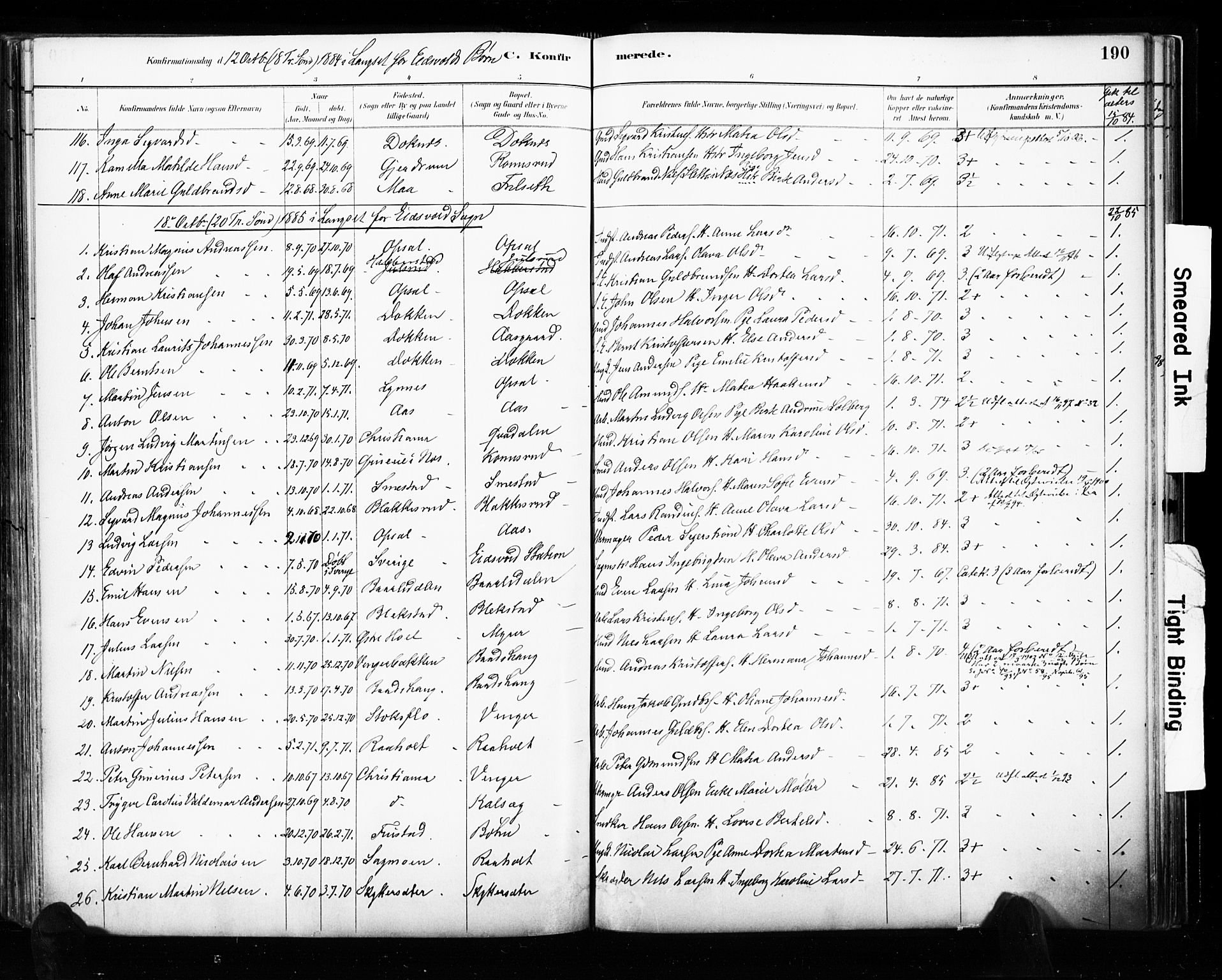 Eidsvoll prestekontor Kirkebøker, SAO/A-10888/F/Fa/L0002: Parish register (official) no. I 2, 1882-1895, p. 190