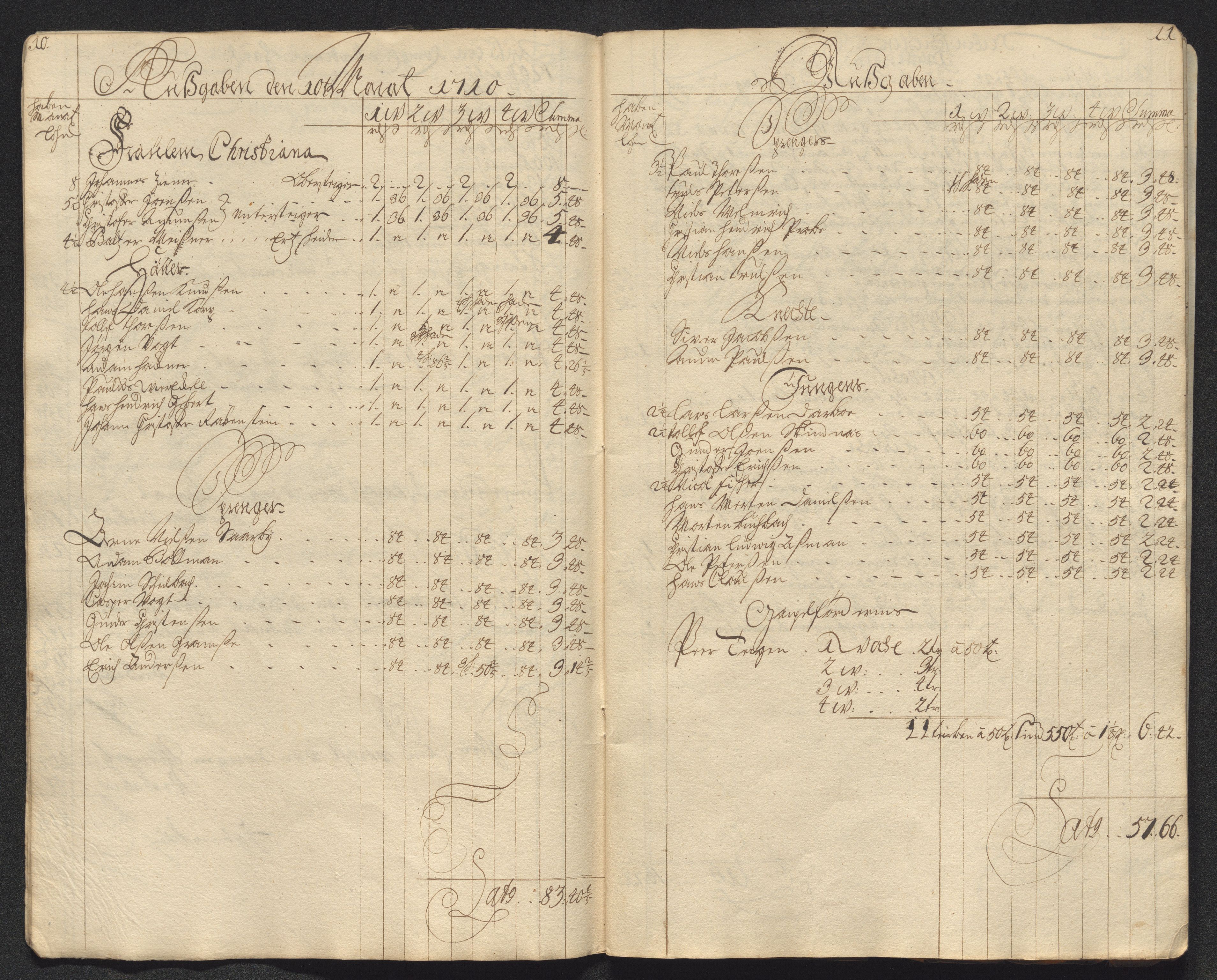 Kongsberg Sølvverk 1623-1816, AV/SAKO-EA-3135/001/D/Dc/Dcd/L0099: Utgiftsregnskap for gruver m.m., 1710, p. 438