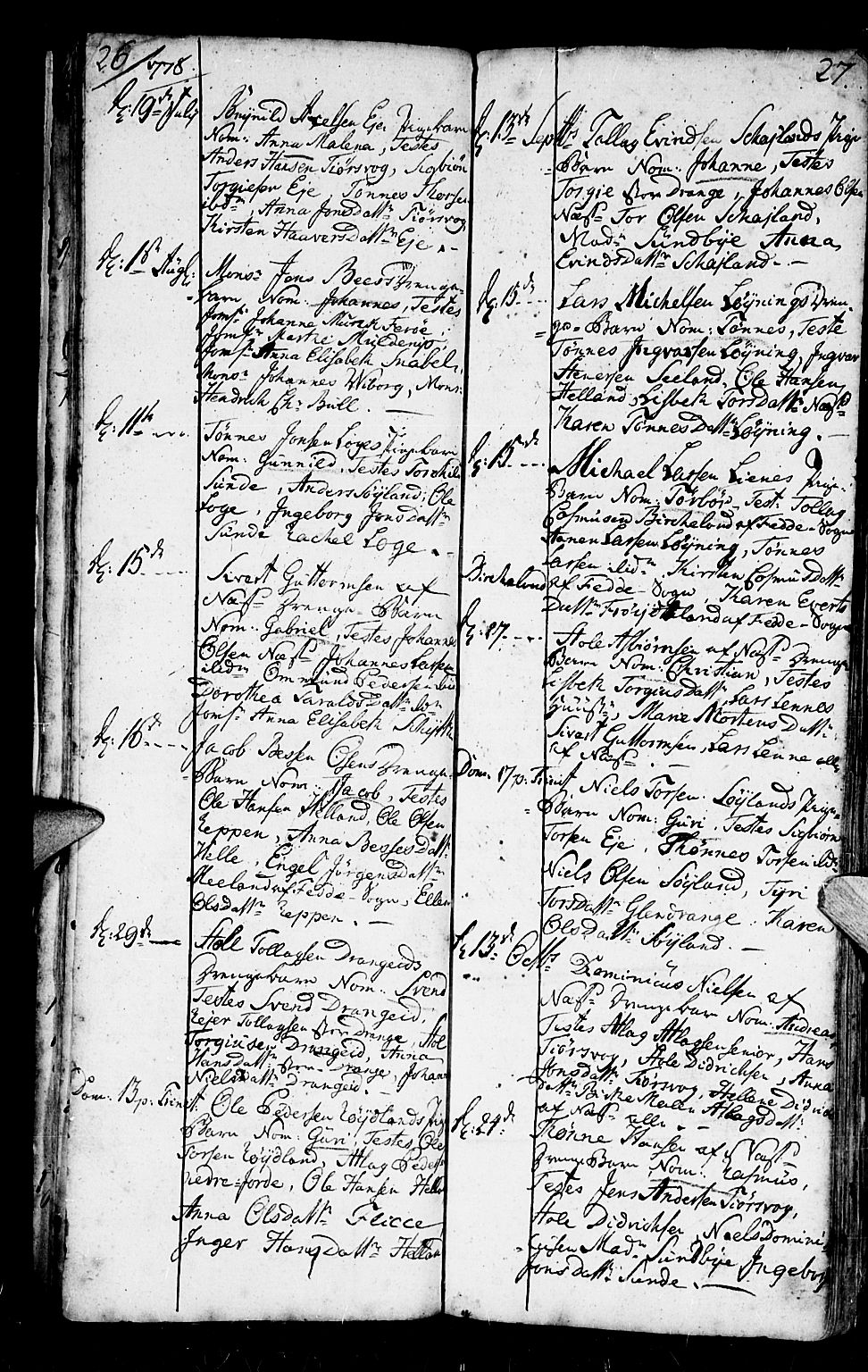 Flekkefjord sokneprestkontor, SAK/1111-0012/F/Fb/Fbc/L0001: Parish register (copy) no. B 1, 1773-1801, p. 26-27
