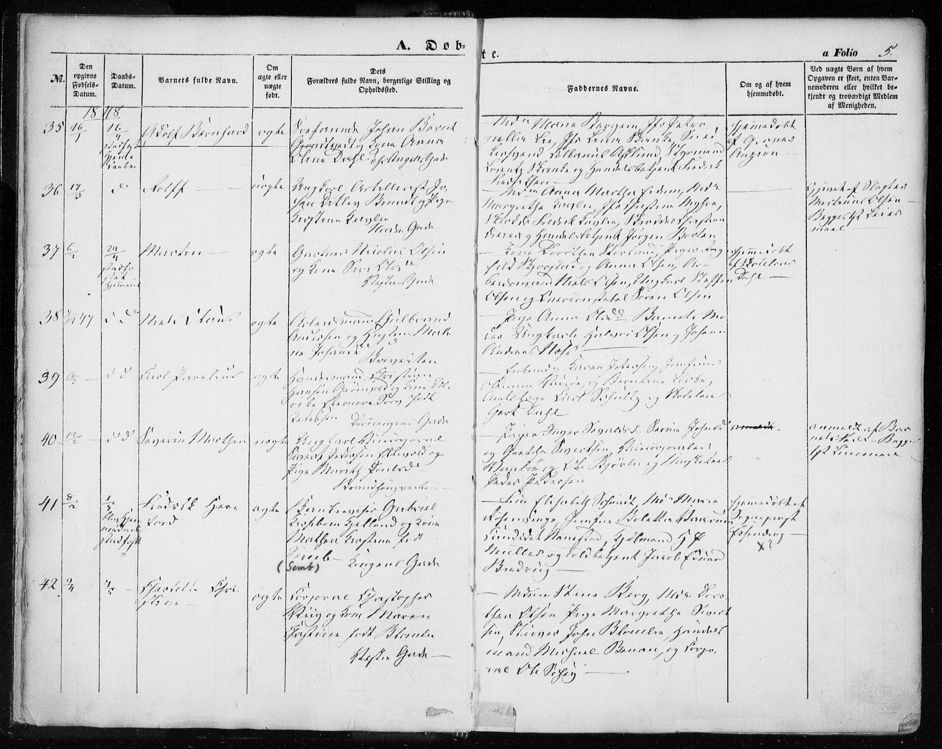 Ministerialprotokoller, klokkerbøker og fødselsregistre - Sør-Trøndelag, SAT/A-1456/601/L0051: Parish register (official) no. 601A19, 1848-1857, p. 5