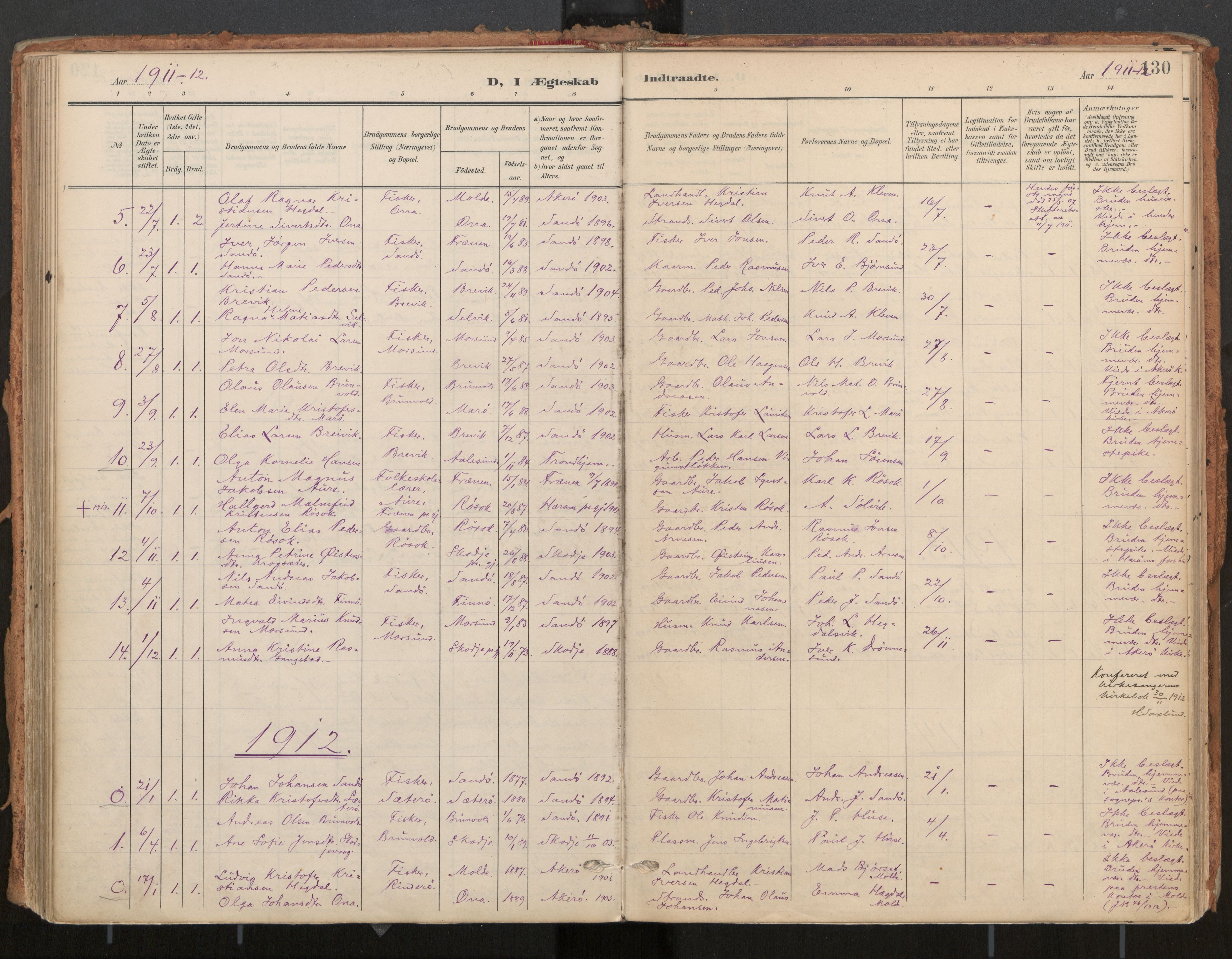 Ministerialprotokoller, klokkerbøker og fødselsregistre - Møre og Romsdal, SAT/A-1454/561/L0730: Parish register (official) no. 561A04, 1901-1929, p. 130