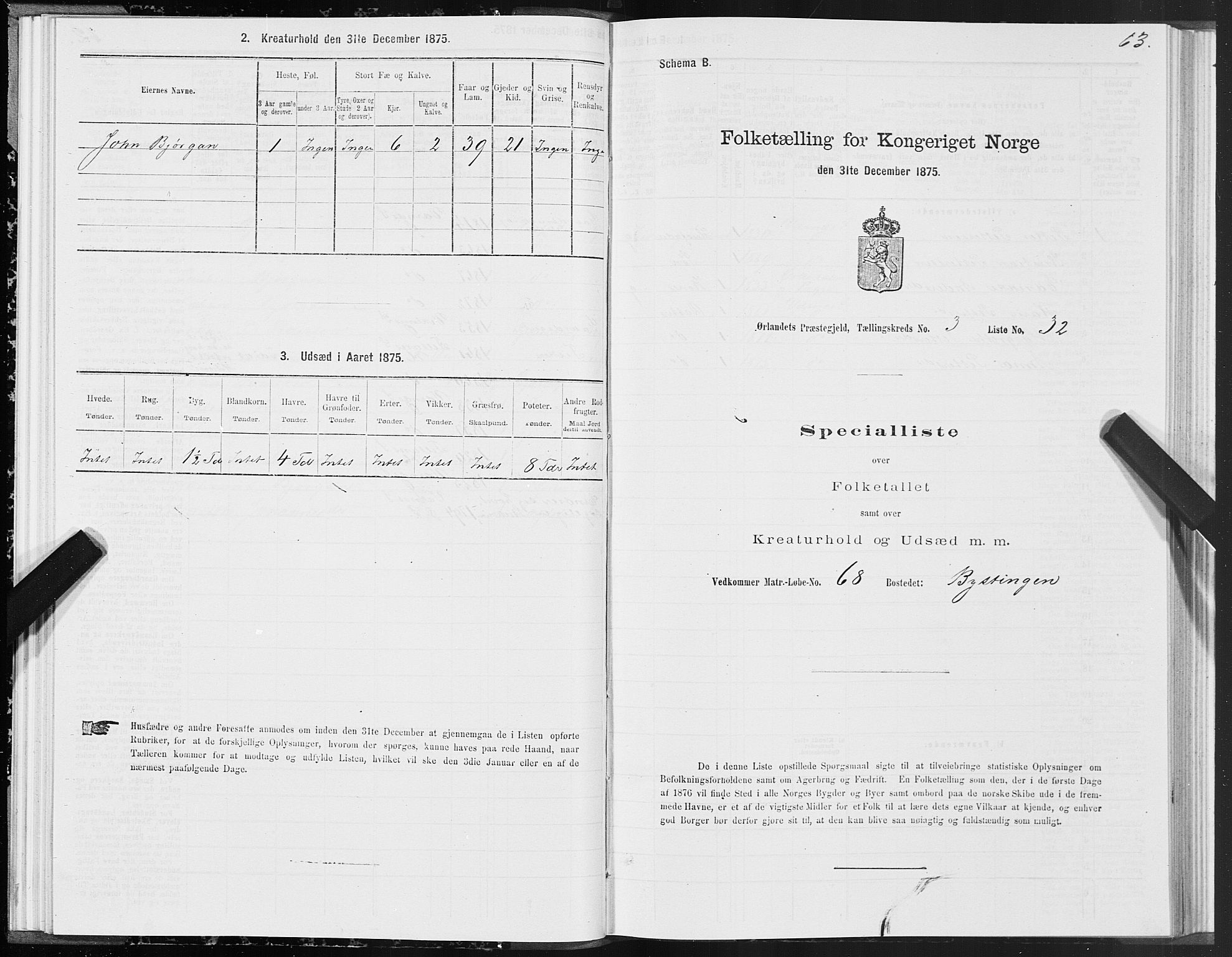 SAT, 1875 census for 1621P Ørland, 1875, p. 2063