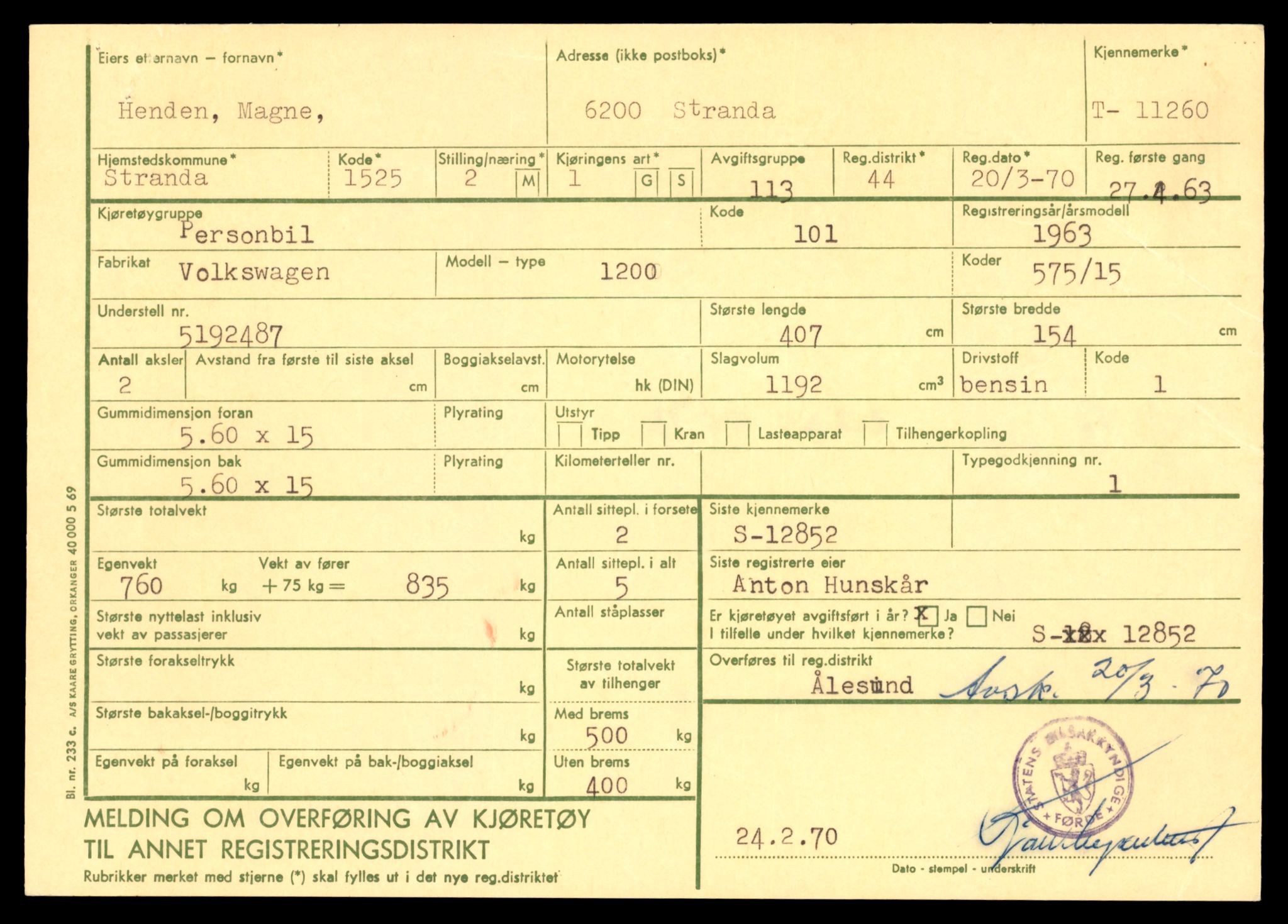 Møre og Romsdal vegkontor - Ålesund trafikkstasjon, AV/SAT-A-4099/F/Fe/L0027: Registreringskort for kjøretøy T 11161 - T 11289, 1927-1998, p. 2631