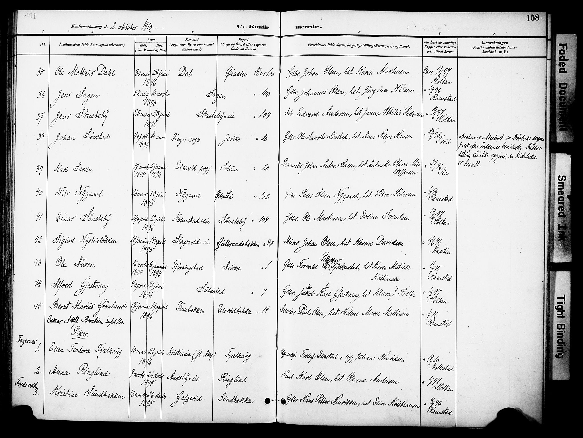 Østre Toten prestekontor, AV/SAH-PREST-104/H/Ha/Haa/L0009: Parish register (official) no. 9, 1897-1913, p. 158