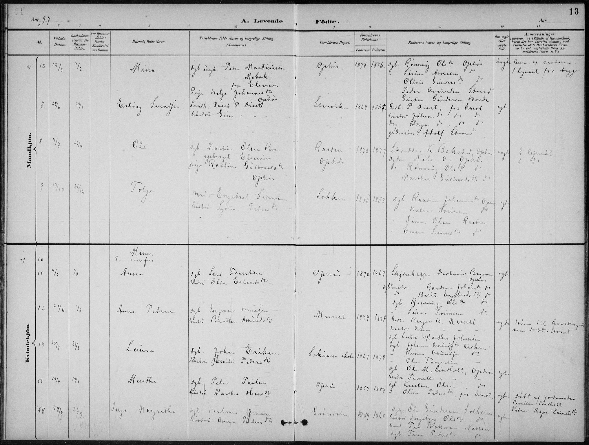 Stor-Elvdal prestekontor, SAH/PREST-052/H/Ha/Hab/L0004: Parish register (copy) no. 4, 1895-1938, p. 13