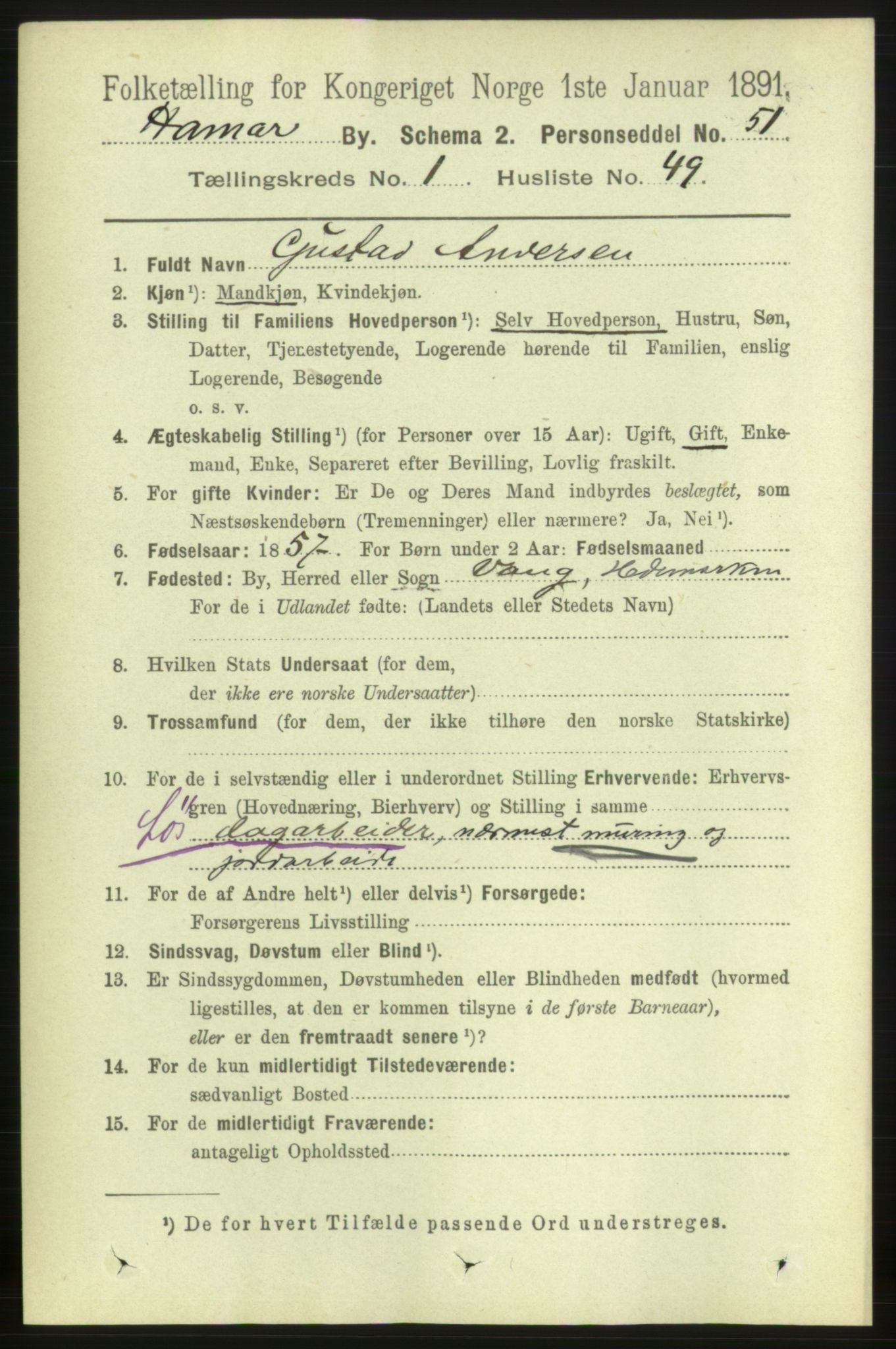 RA, 1891 census for 0401 Hamar, 1891, p. 861