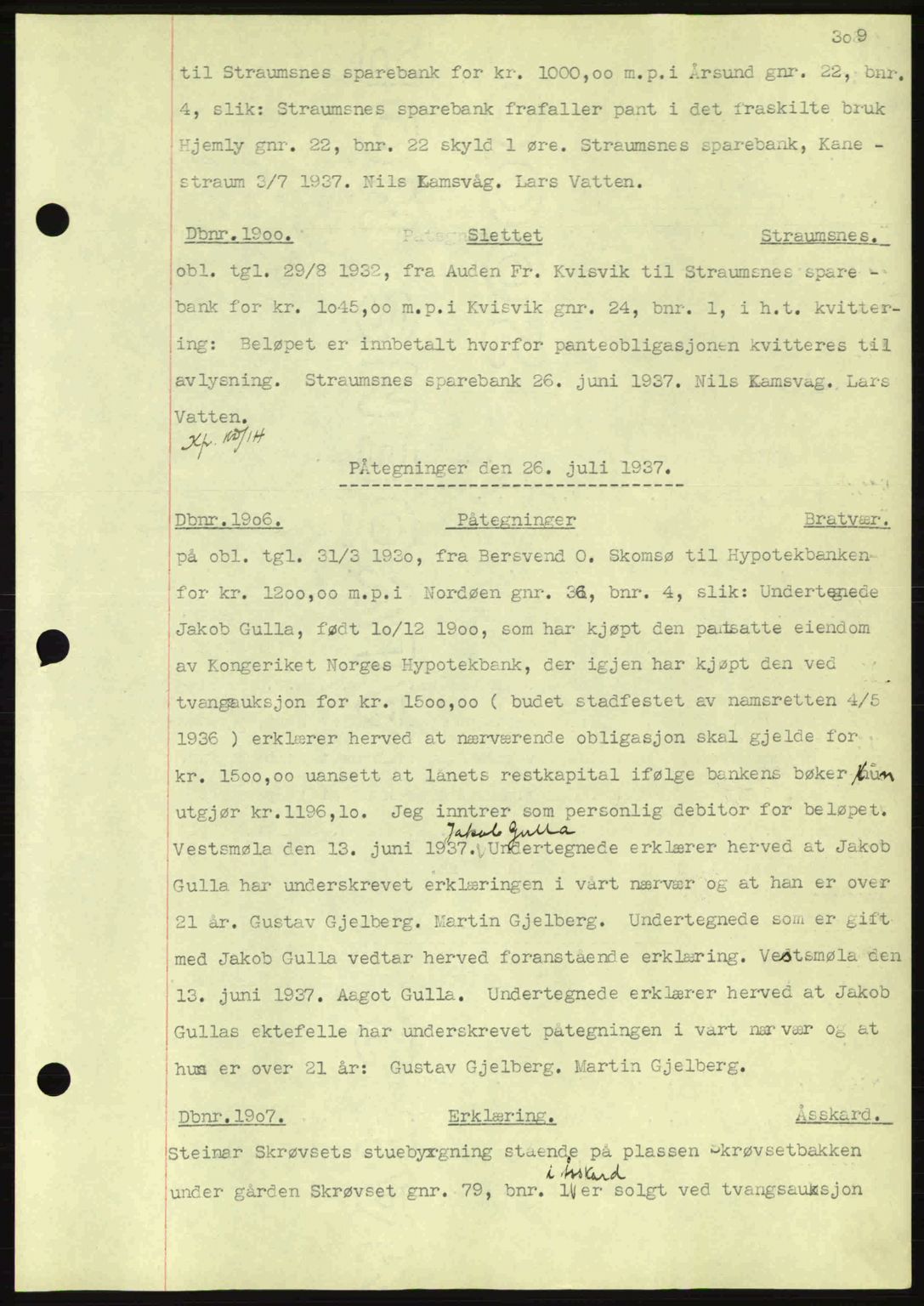 Nordmøre sorenskriveri, AV/SAT-A-4132/1/2/2Ca: Mortgage book no. C80, 1936-1939, Diary no: : 1900/1937