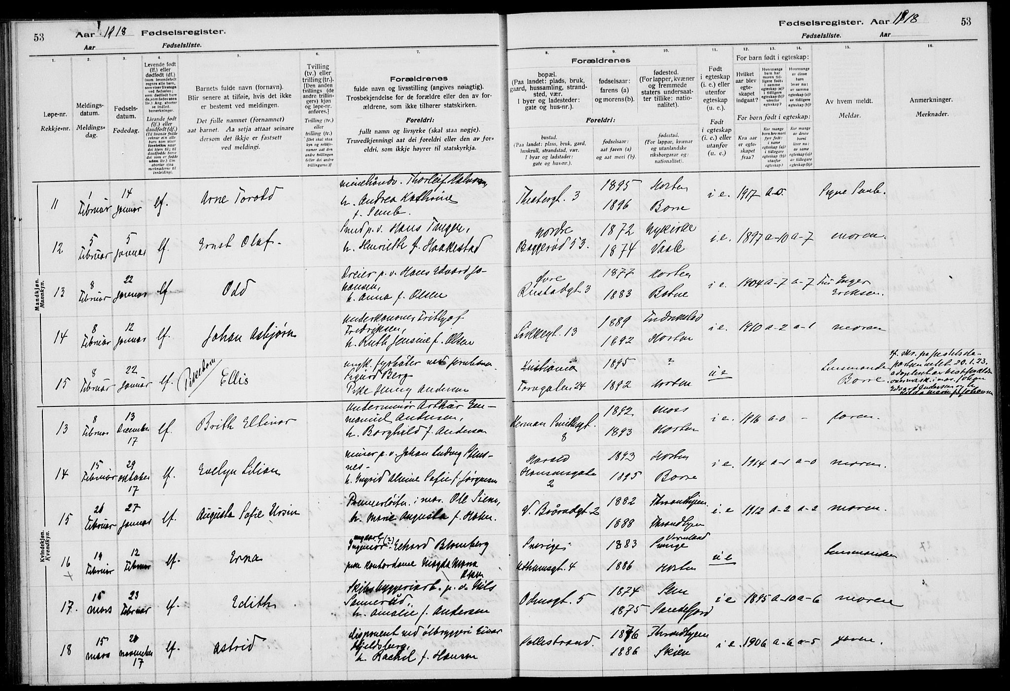 Horten kirkebøker, AV/SAKO-A-348/J/Ja/L0001: Birth register no. 1, 1916-1923, p. 53