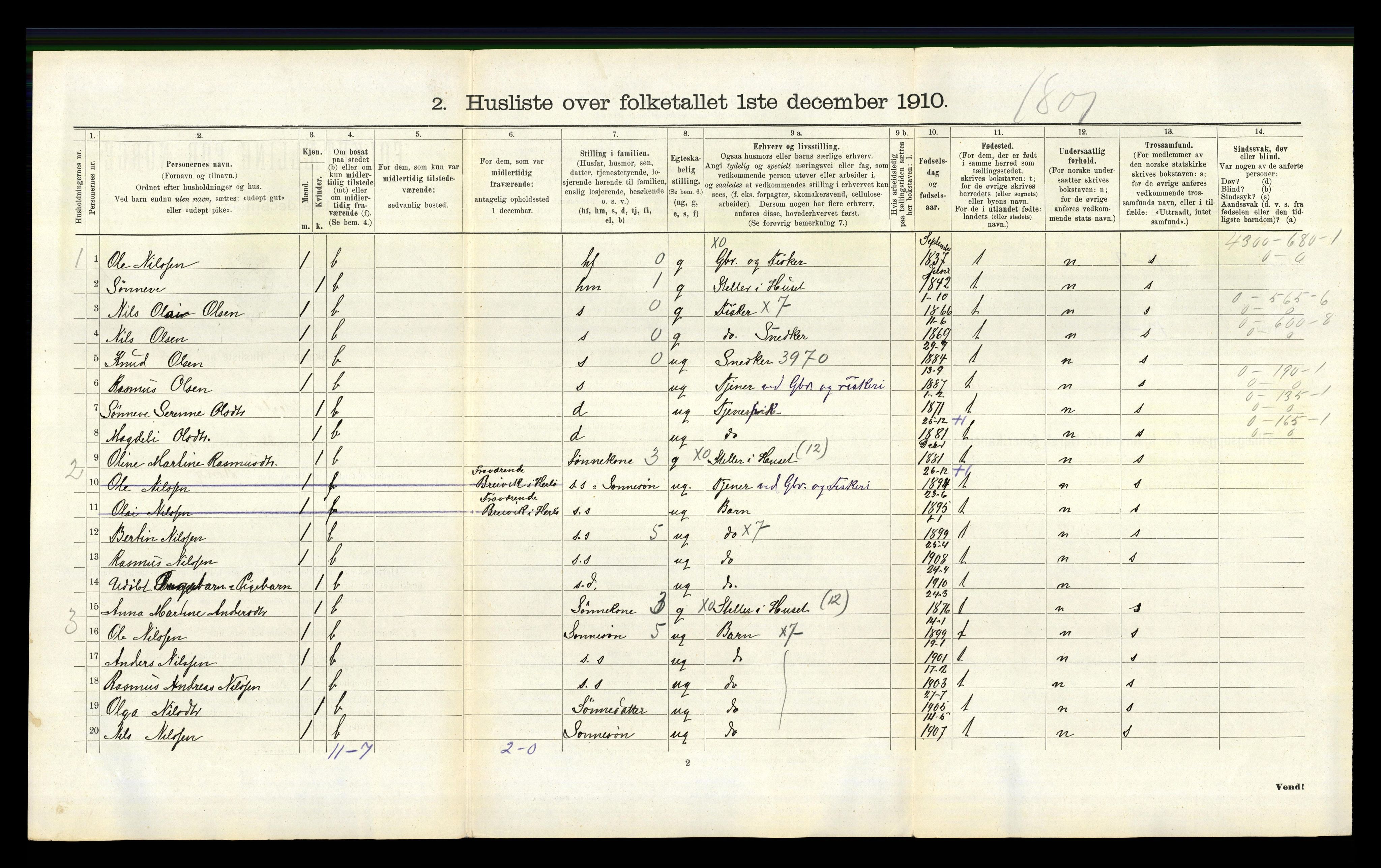 RA, 1910 census for Herdla, 1910, p. 845