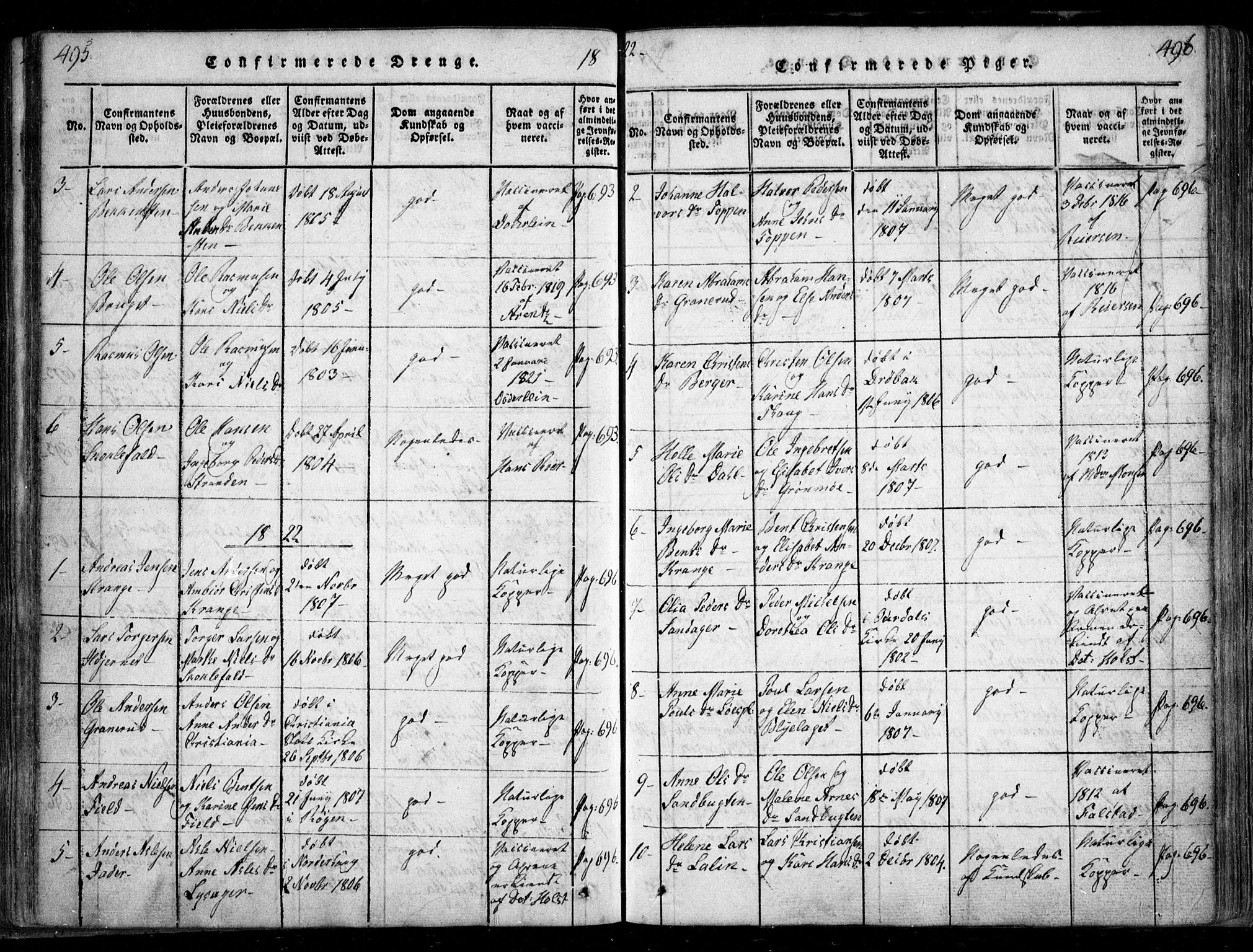 Nesodden prestekontor Kirkebøker, AV/SAO-A-10013/F/Fa/L0006: Parish register (official) no. I 6, 1814-1847, p. 495-496