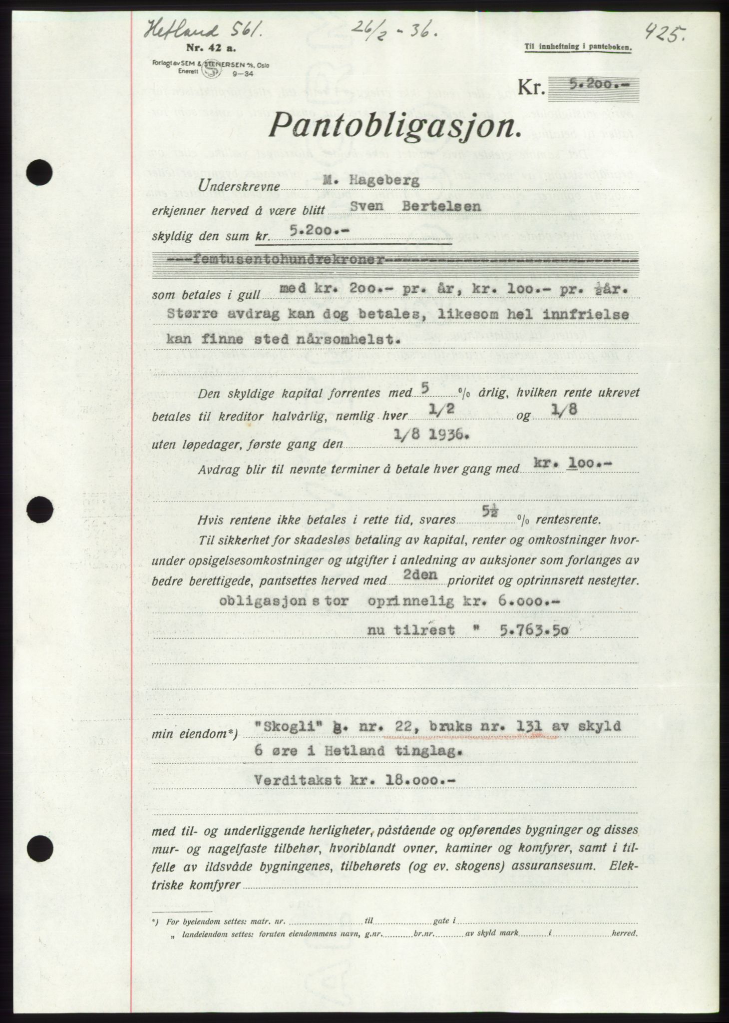 Jæren sorenskriveri, SAST/A-100310/03/G/Gba/L0064: Mortgage book no. 70, 1935-1936, Deed date: 26.02.1936
