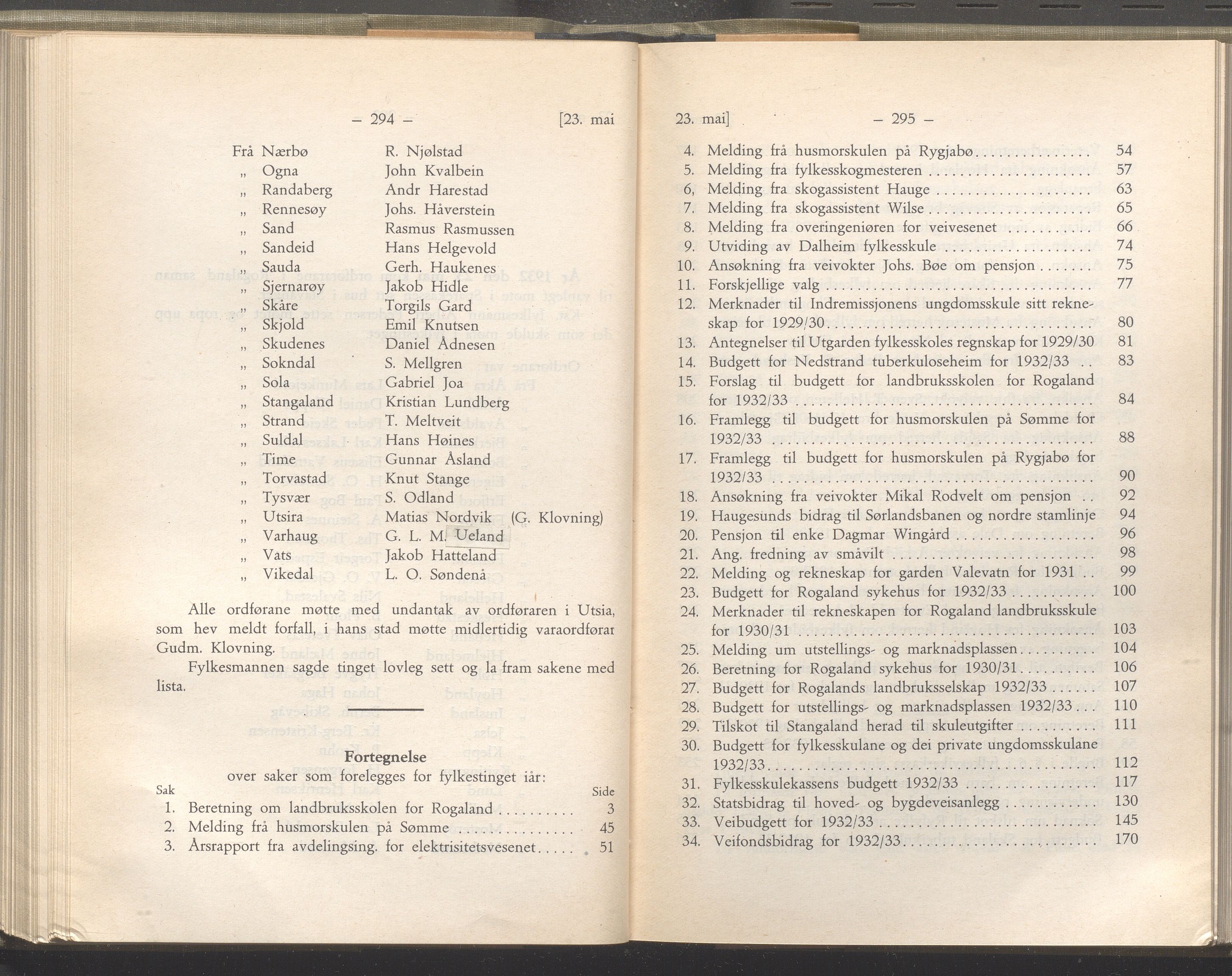 Rogaland fylkeskommune - Fylkesrådmannen , IKAR/A-900/A/Aa/Aaa/L0051: Møtebok , 1932, p. 294-295