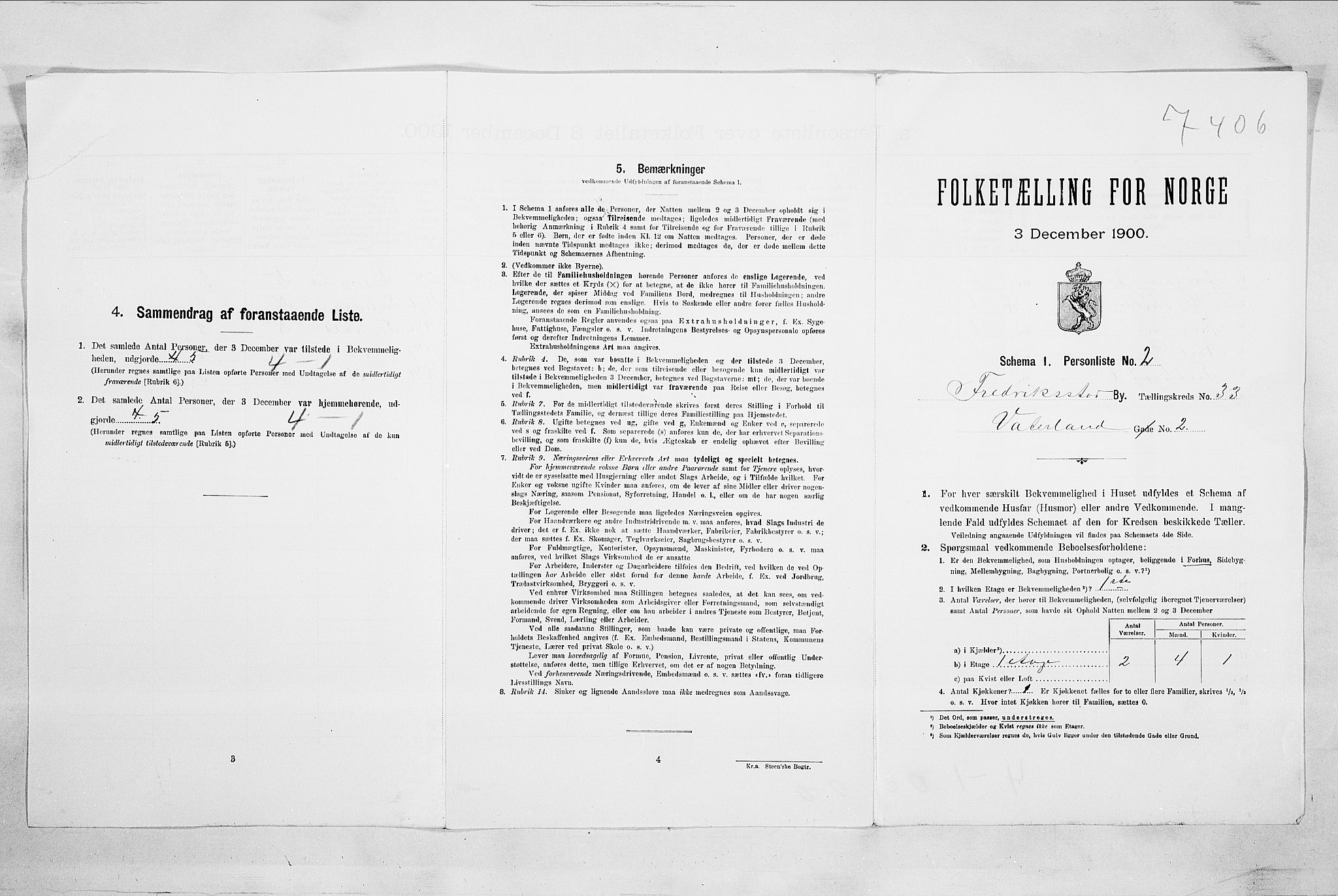 SAO, 1900 census for Fredrikstad, 1900