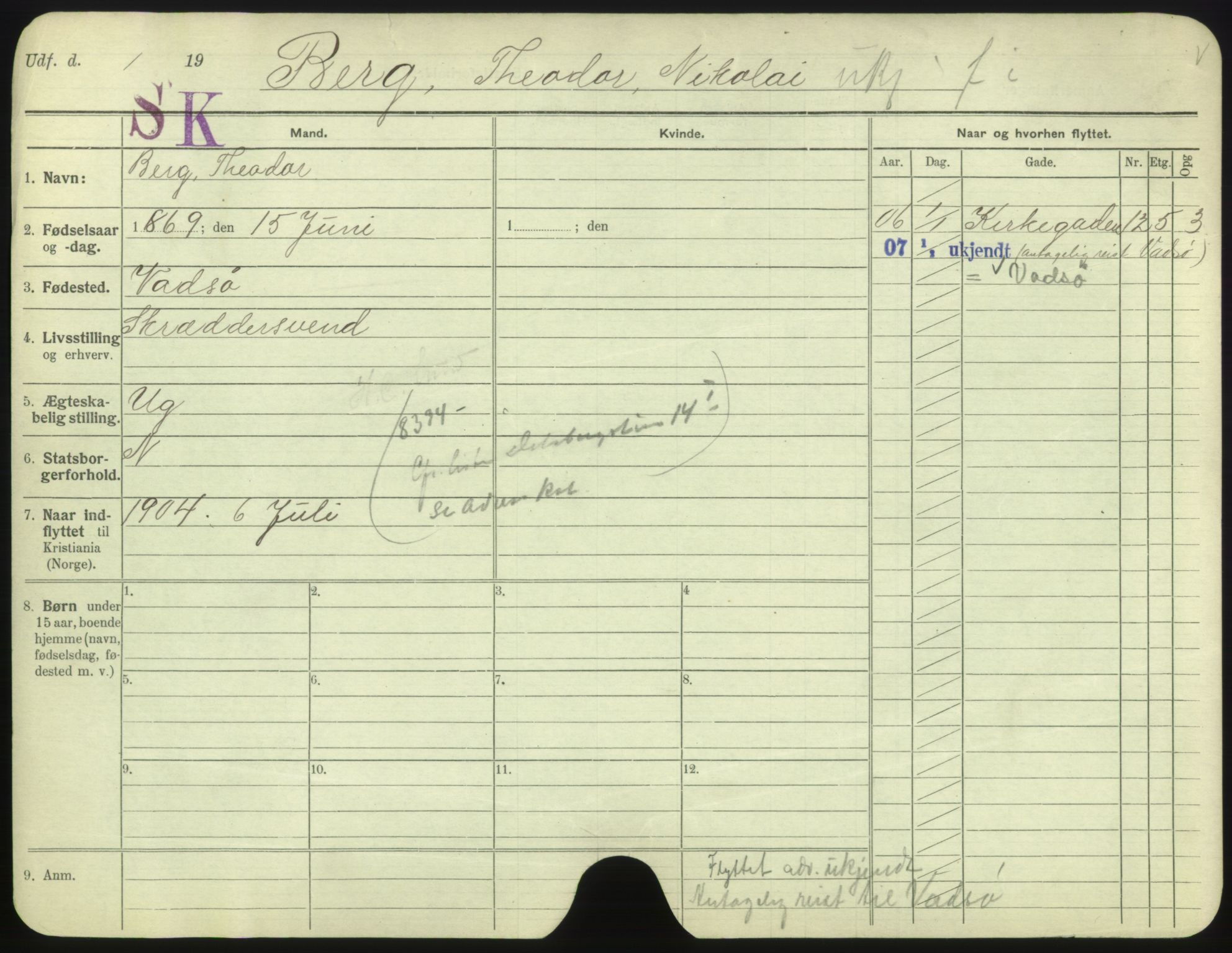 Oslo folkeregister, Registerkort, SAO/A-11715/F/Fa/Fac/L0001: Menn, 1906-1914, p. 1051a