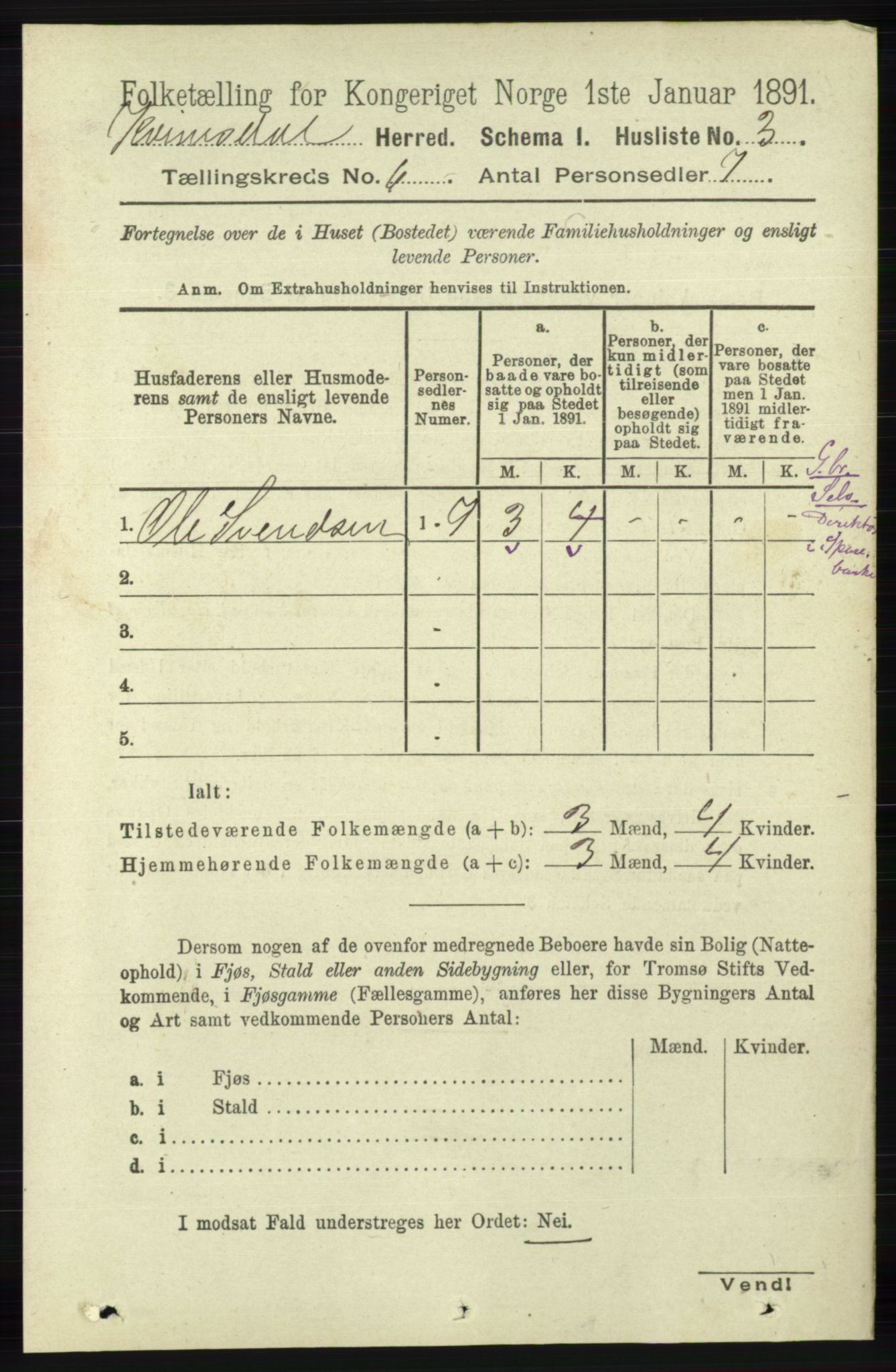 RA, 1891 census for 1037 Kvinesdal, 1891, p. 2052