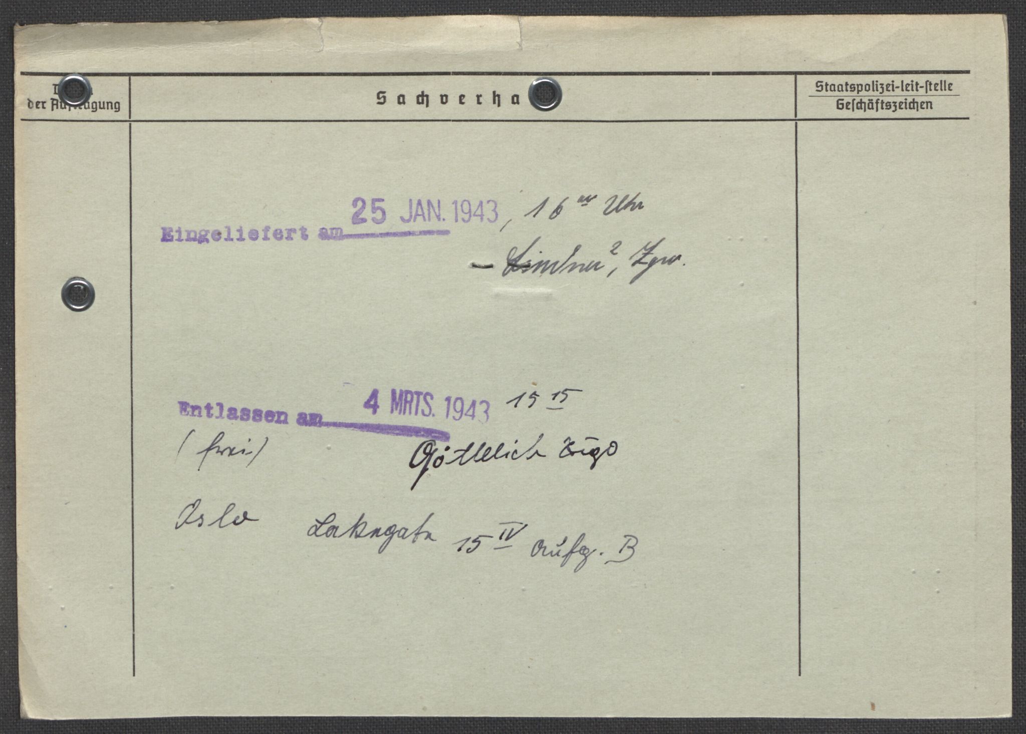 Befehlshaber der Sicherheitspolizei und des SD, AV/RA-RAFA-5969/E/Ea/Eaa/L0007: Register over norske fanger i Møllergata 19: Lundb-N, 1940-1945, p. 103