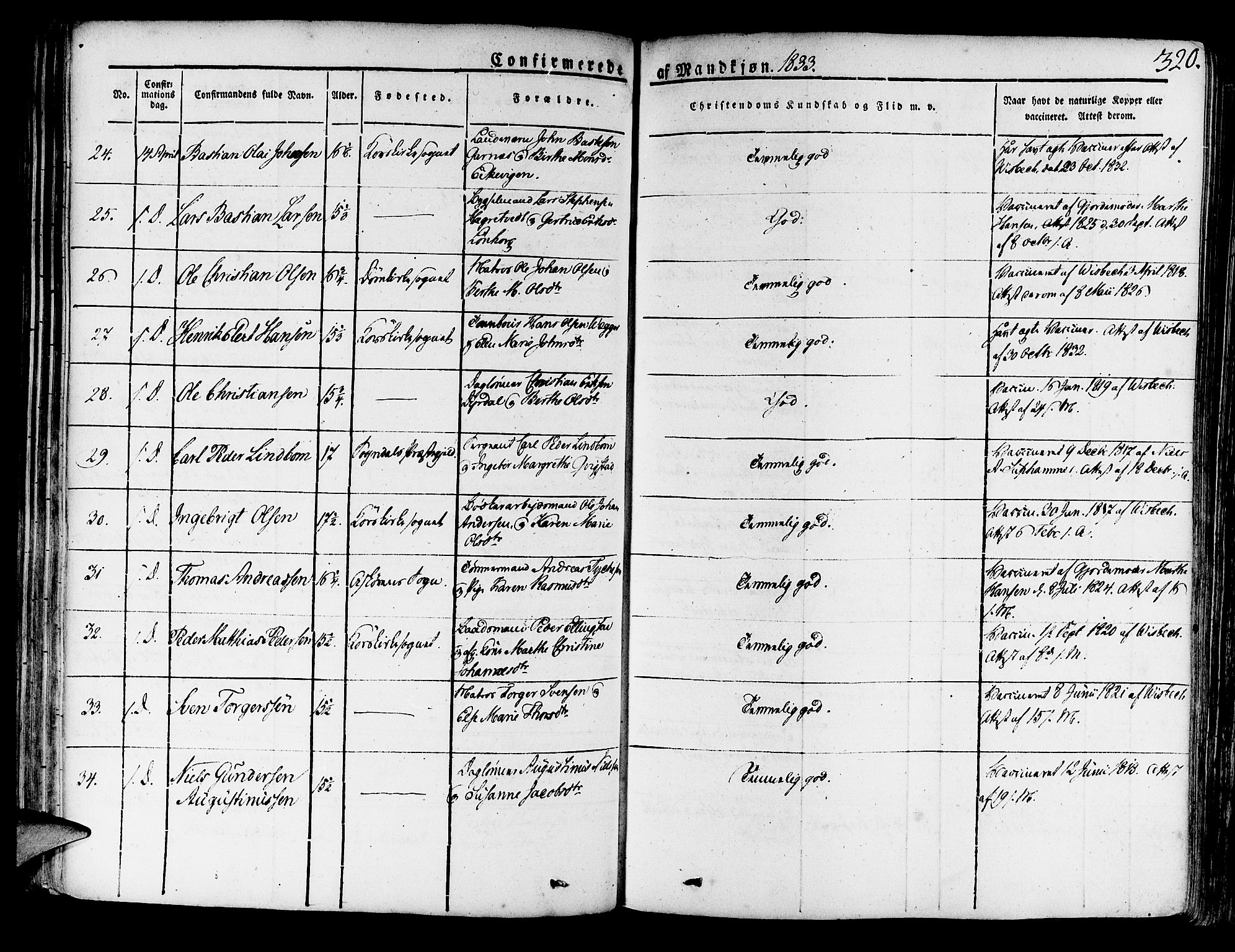 Korskirken sokneprestembete, SAB/A-76101/H/Haa/L0014: Parish register (official) no. A 14, 1823-1835, p. 320