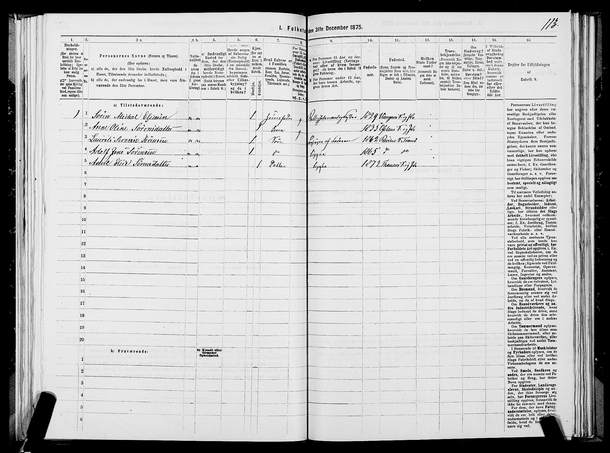 SATØ, 1875 census for 2025P Tana, 1875, p. 3113