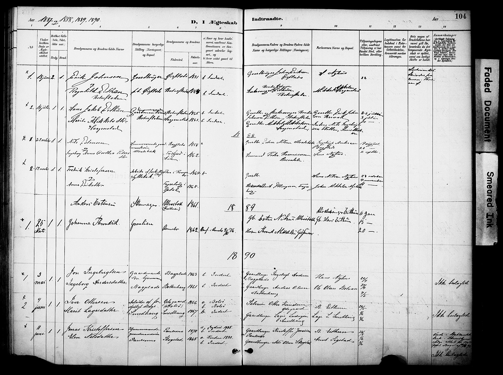 Kvikne prestekontor, SAH/PREST-064/H/Ha/Haa/L0007: Parish register (official) no. 7, 1887-1911, p. 104