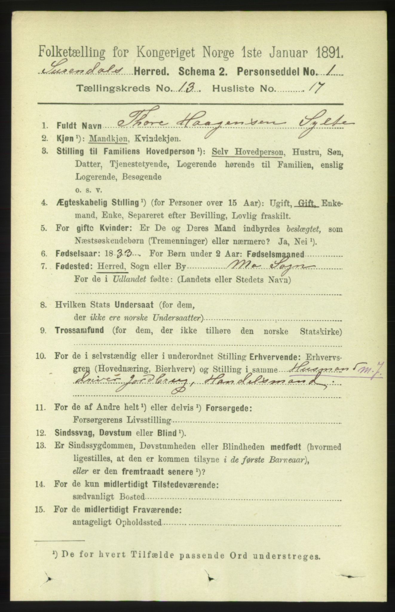 RA, 1891 census for 1566 Surnadal, 1891, p. 3262