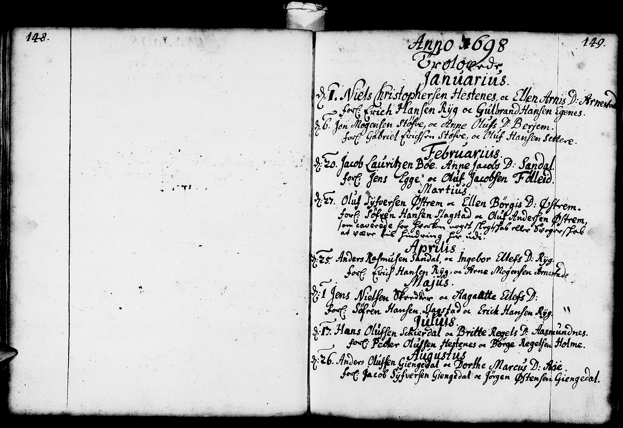 Gloppen sokneprestembete, SAB/A-80101/H/Haa/Haaa/L0001: Parish register (official) no. A 1, 1686-1711, p. 148-149