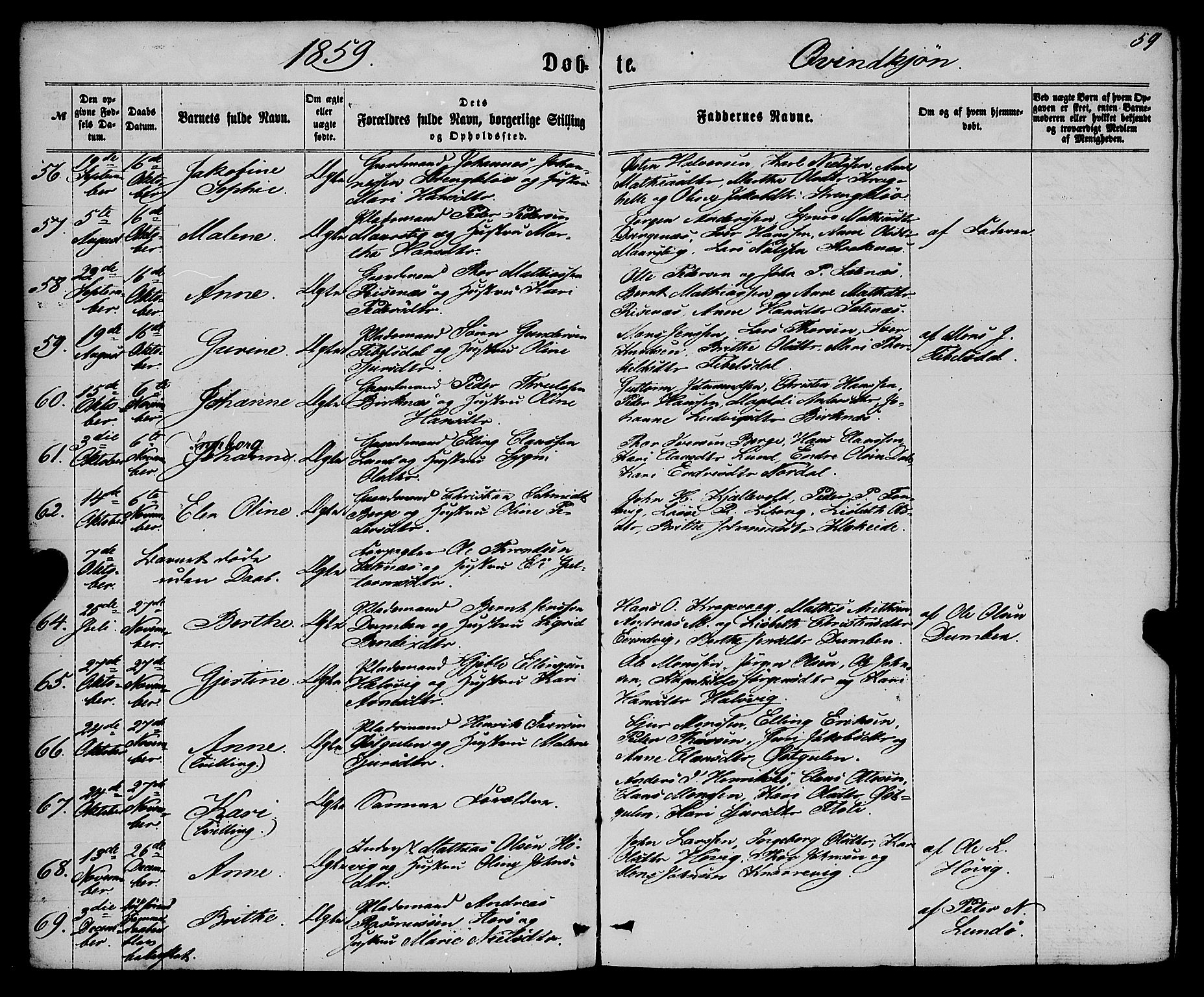 Gulen sokneprestembete, AV/SAB-A-80201/H/Haa/Haaa/L0022: Parish register (official) no. A 22, 1859-1869, p. 59