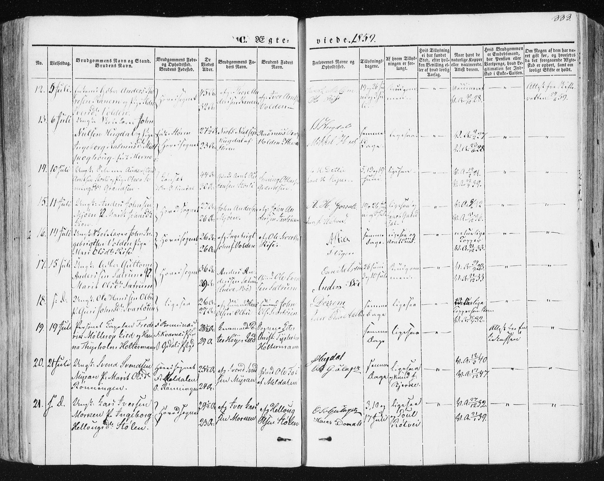 Ministerialprotokoller, klokkerbøker og fødselsregistre - Sør-Trøndelag, SAT/A-1456/678/L0899: Parish register (official) no. 678A08, 1848-1872, p. 333