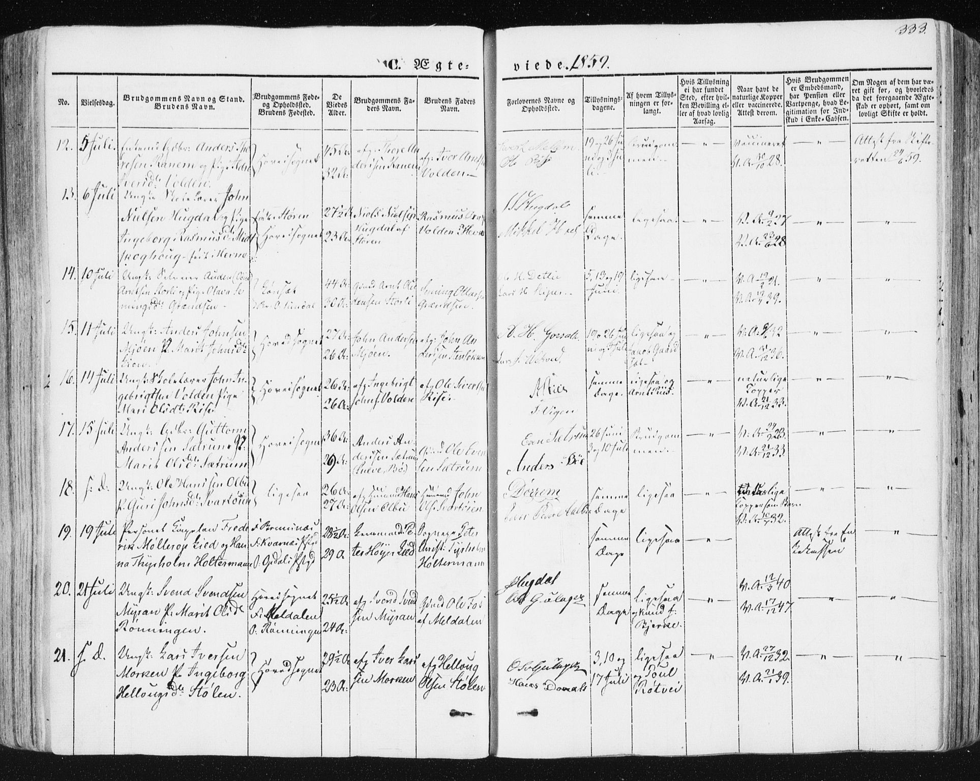 Ministerialprotokoller, klokkerbøker og fødselsregistre - Sør-Trøndelag, AV/SAT-A-1456/678/L0899: Parish register (official) no. 678A08, 1848-1872, p. 333