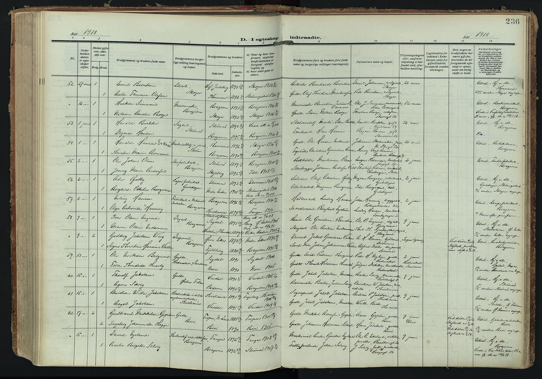 Bragernes kirkebøker, SAKO/A-6/F/Fc/L0008: Parish register (official) no. III 8, 1909-1921, p. 236